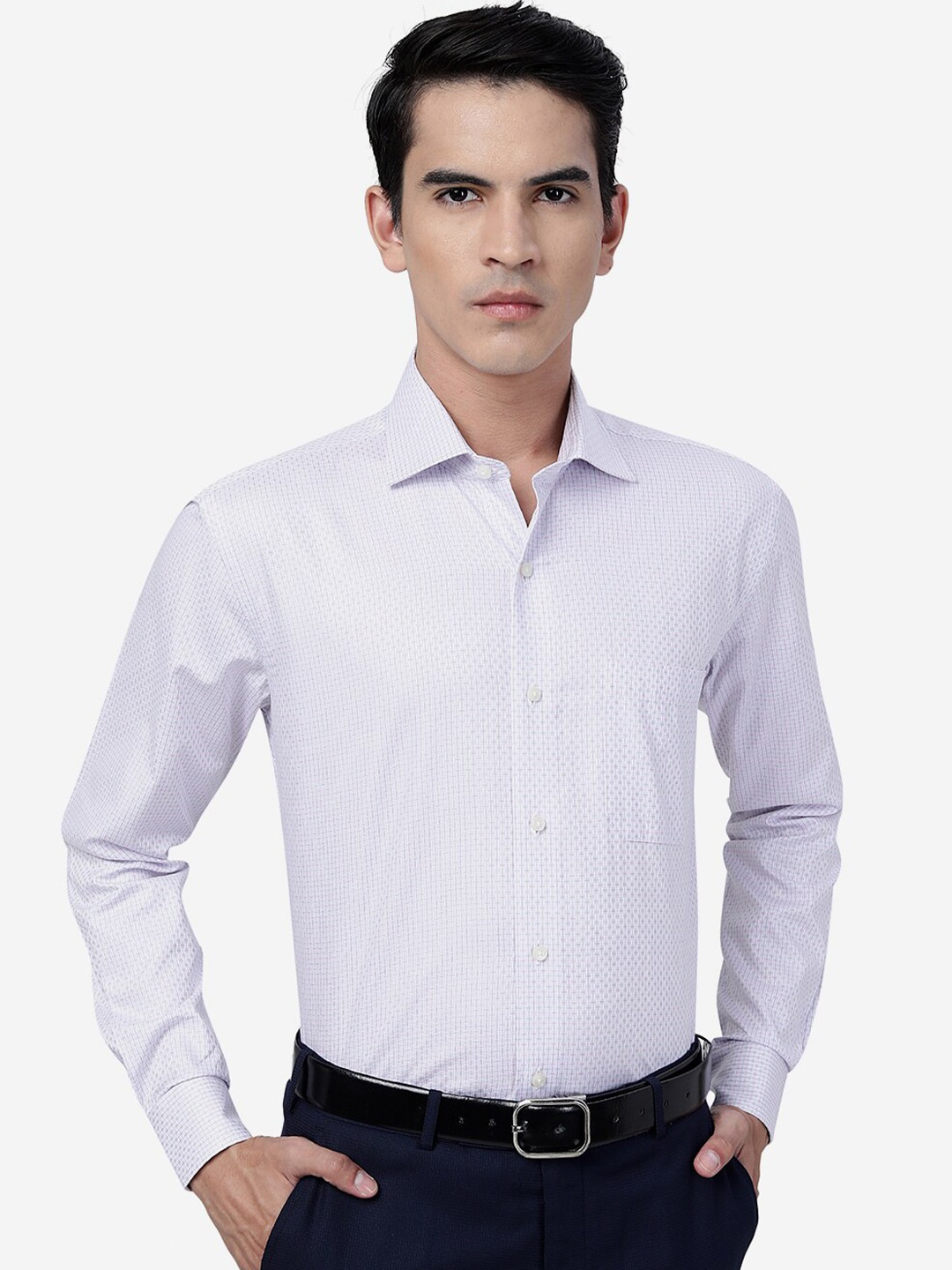 

METAL Slim Fit Micro Ditsy Printed Cotton Formal Shirt, White