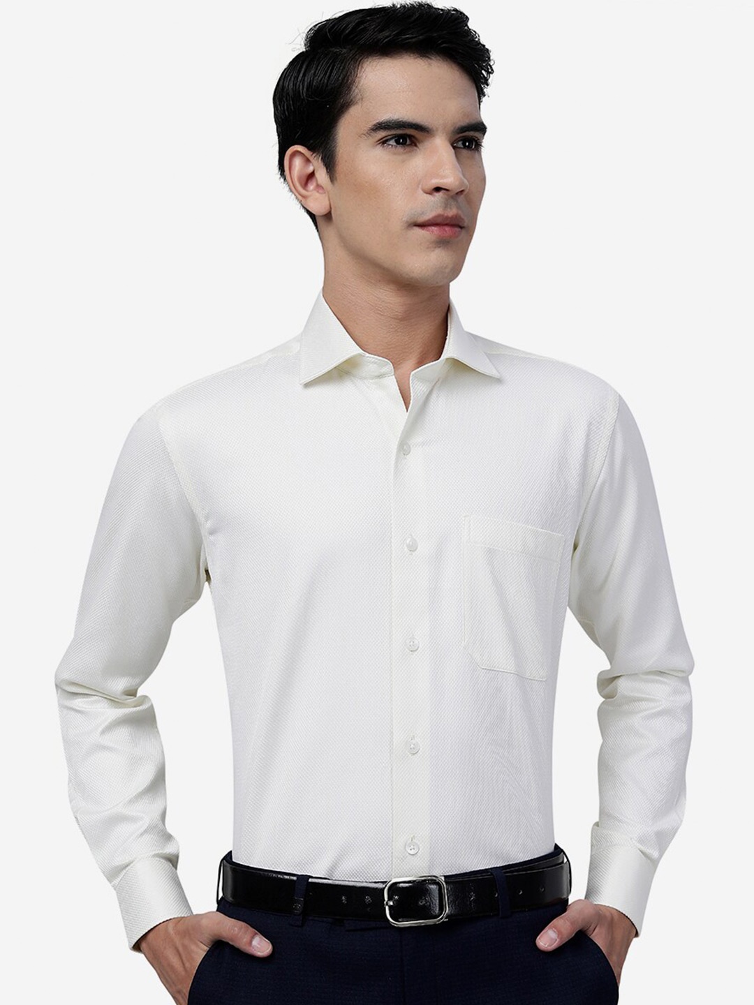 

METAL Self Design Slim Fit Cotton Formal Shirt, Cream