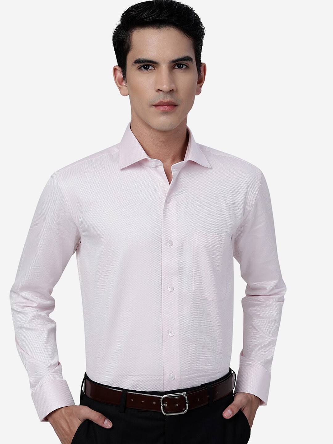 

METAL Self Design Slim Fit Cotton Formal Shirt, White