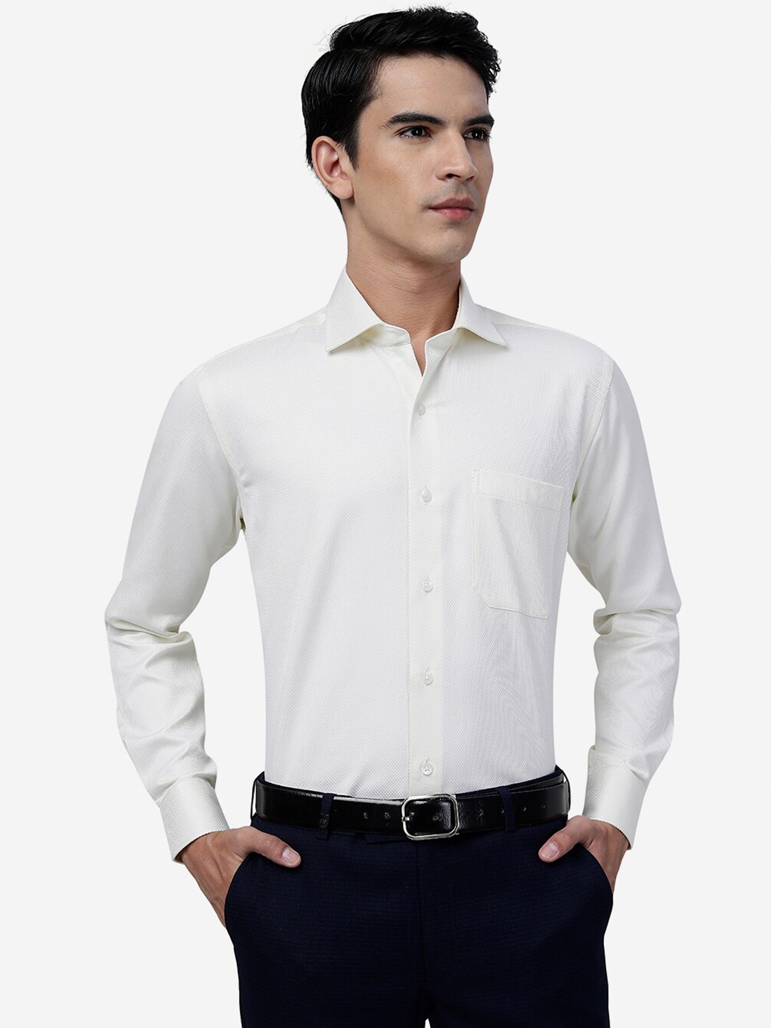 

METAL Self Design Slim Fit Cotton Formal Shirt, Cream