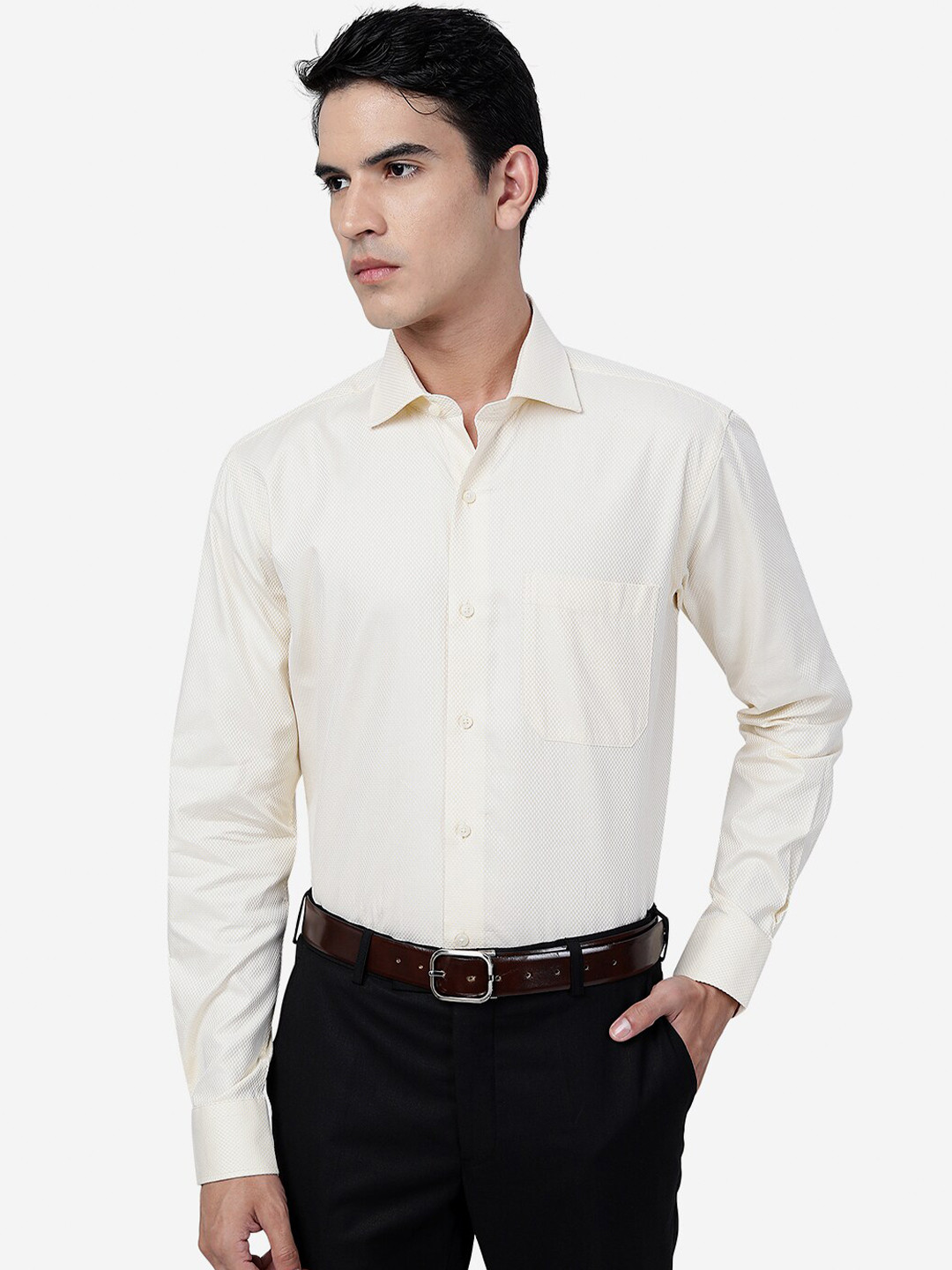 

METAL Slim Fit Cotton Formal Shirt, Yellow