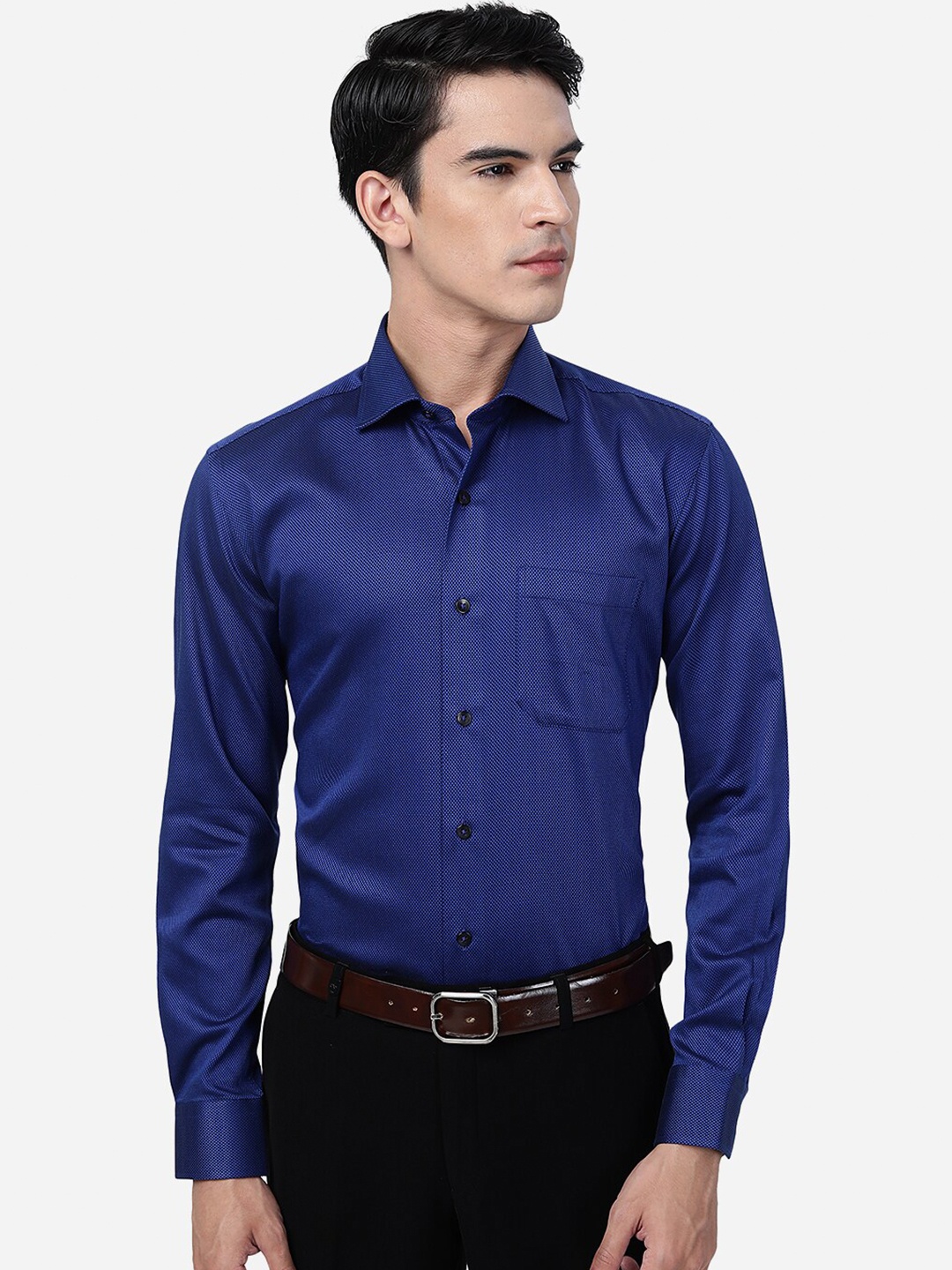 

METAL Slim Fit Cotton Formal Shirt, Blue