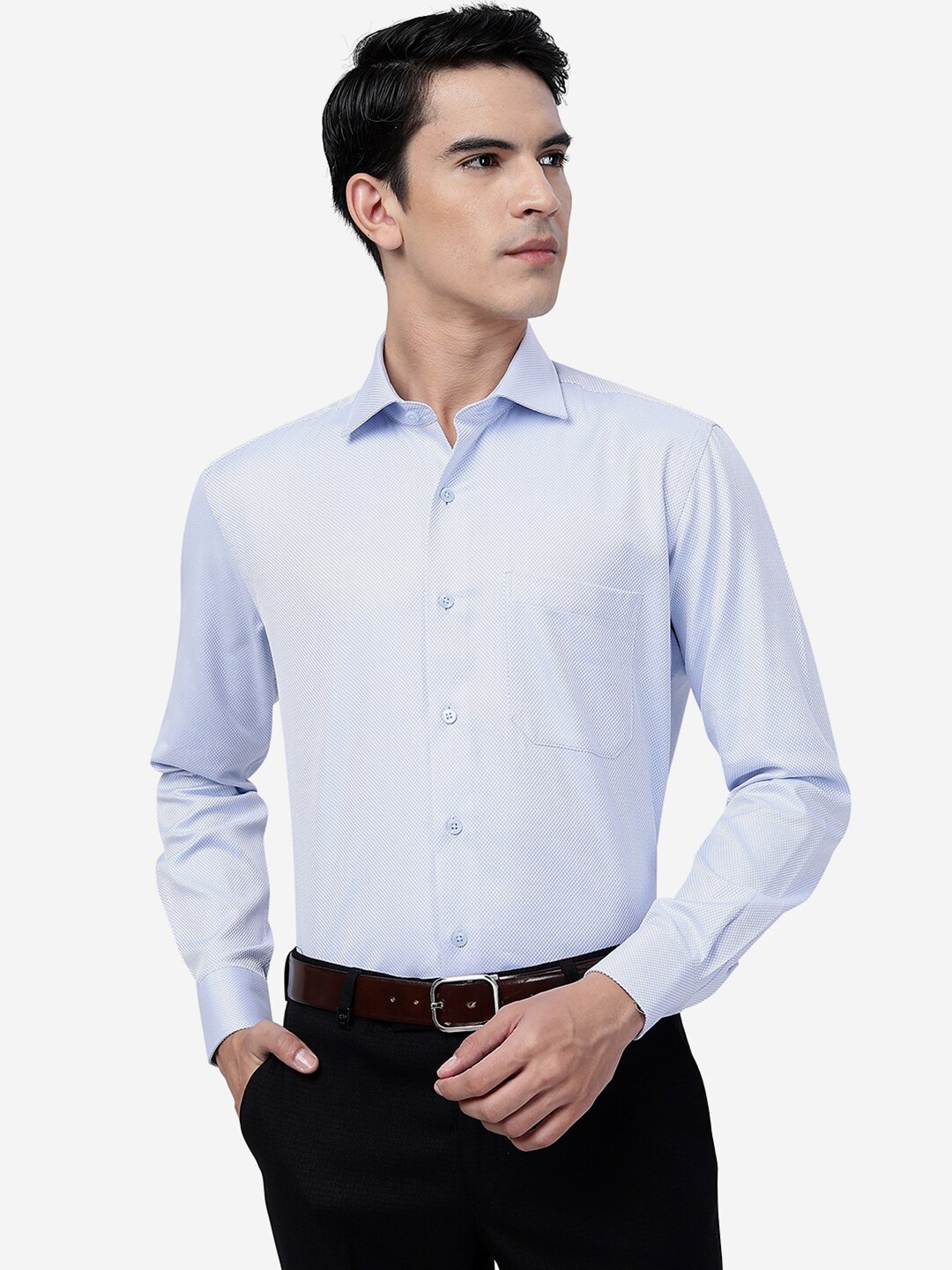 

METAL Self Design Slim Fit Cotton Formal Shirt, Blue