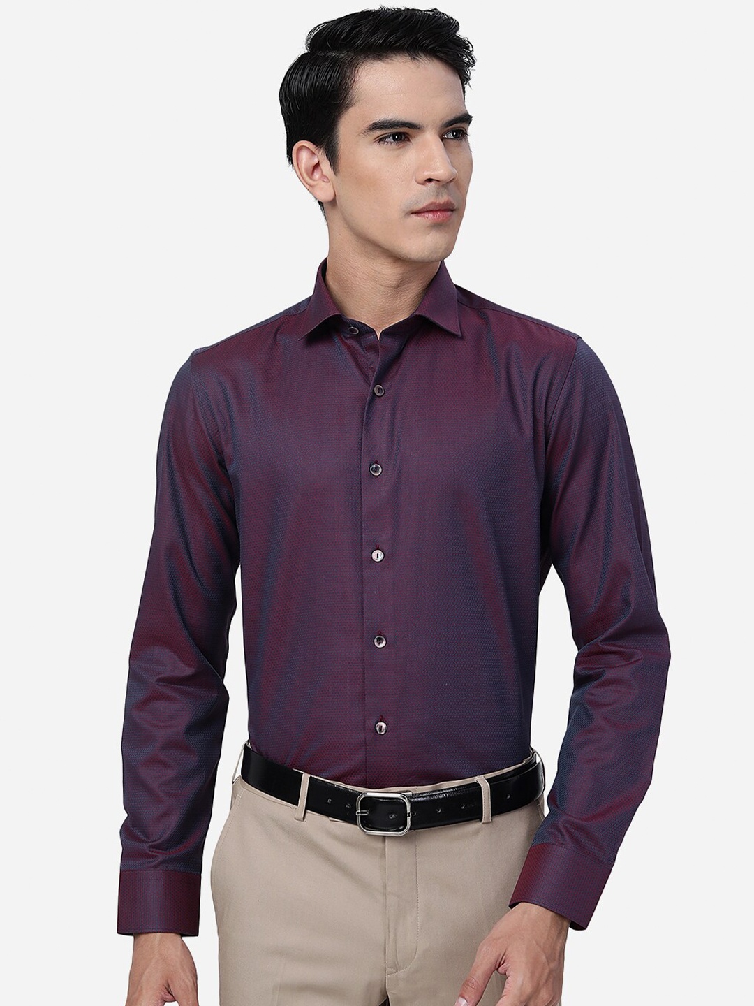 

WYRE Slim Fit Self Design Textured Cotton Shirt, Maroon