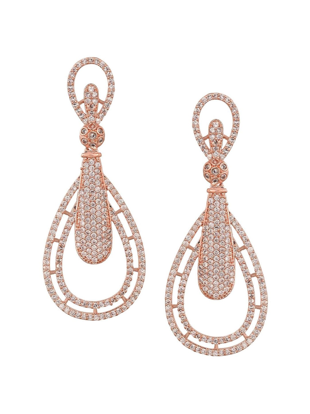 

RATNAVALI JEWELS Rose Gold-Plated American Diamond Studded Classic Drop Earrings