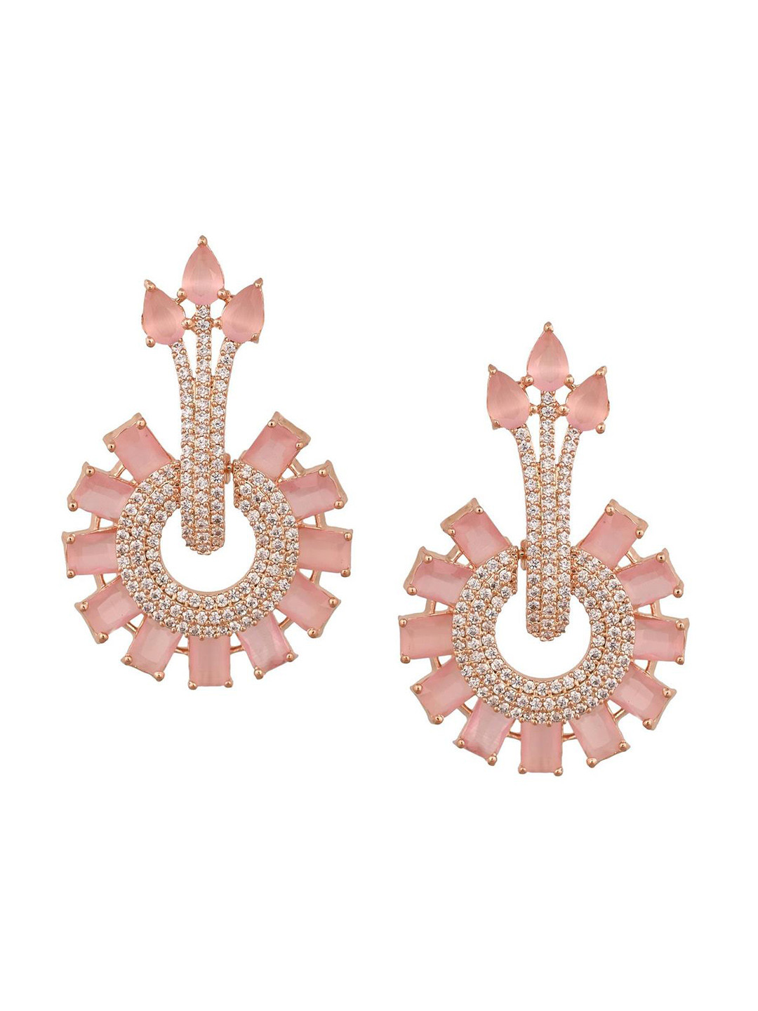 

RATNAVALI JEWELS Rose Gold-Plated AD Studded Circular Drop Earrings