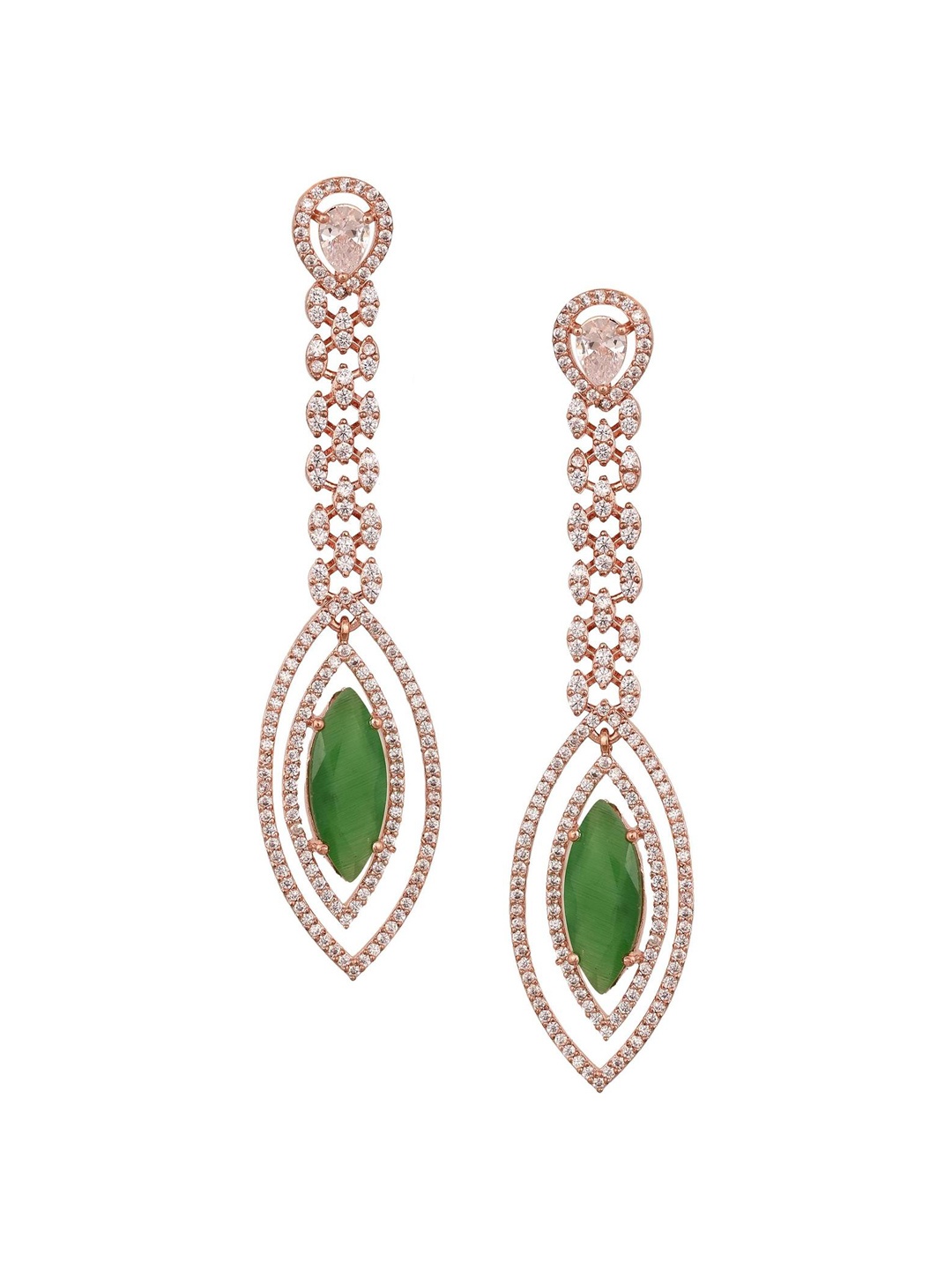 

RATNAVALI JEWELS Rose Gold-Plated AD Studded Leaf Shaped Drop Earrings