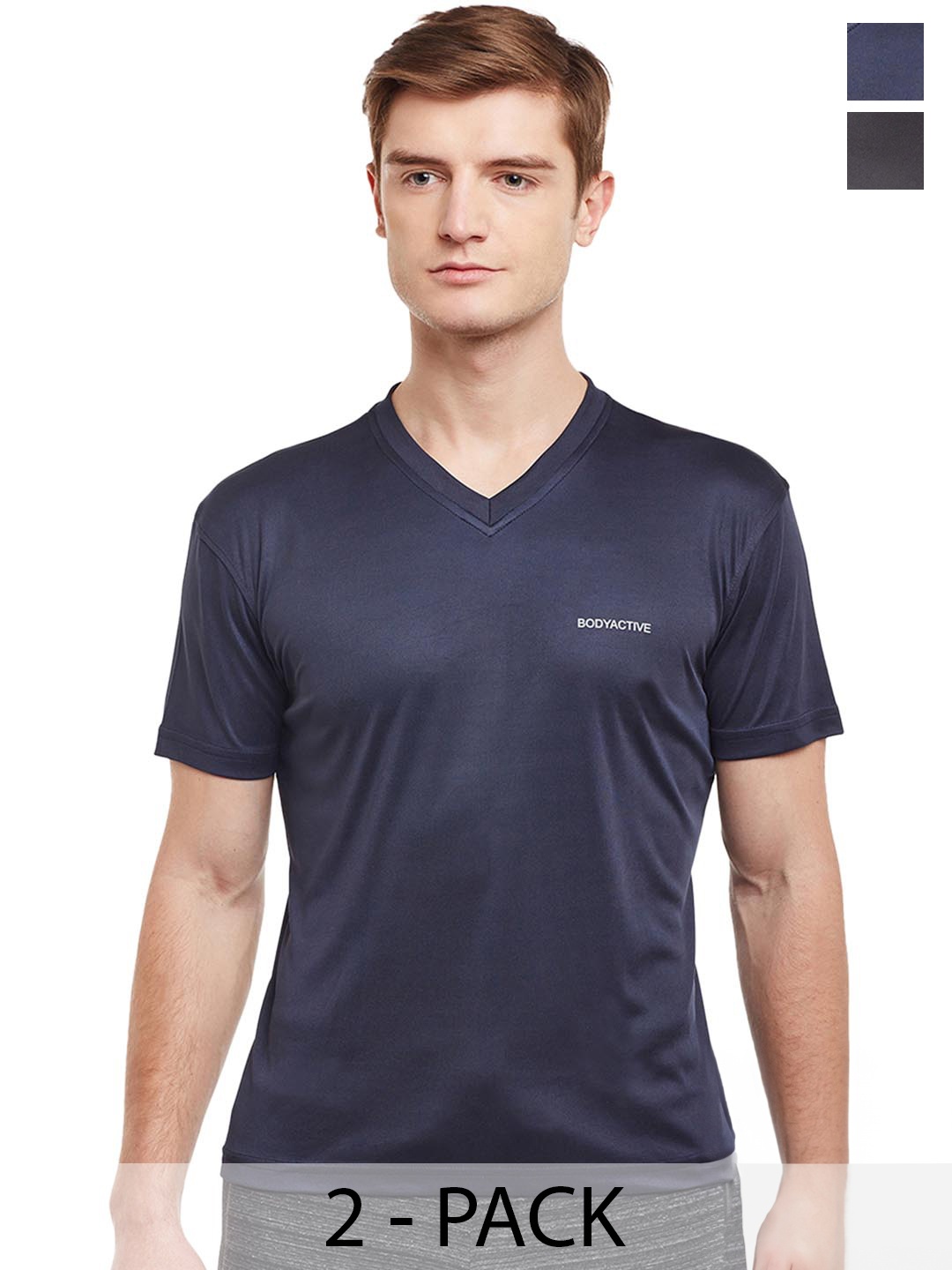 

BODYACTIVE Men Multicoloured 2 V-Neck Pockets T-shirt, Multi
