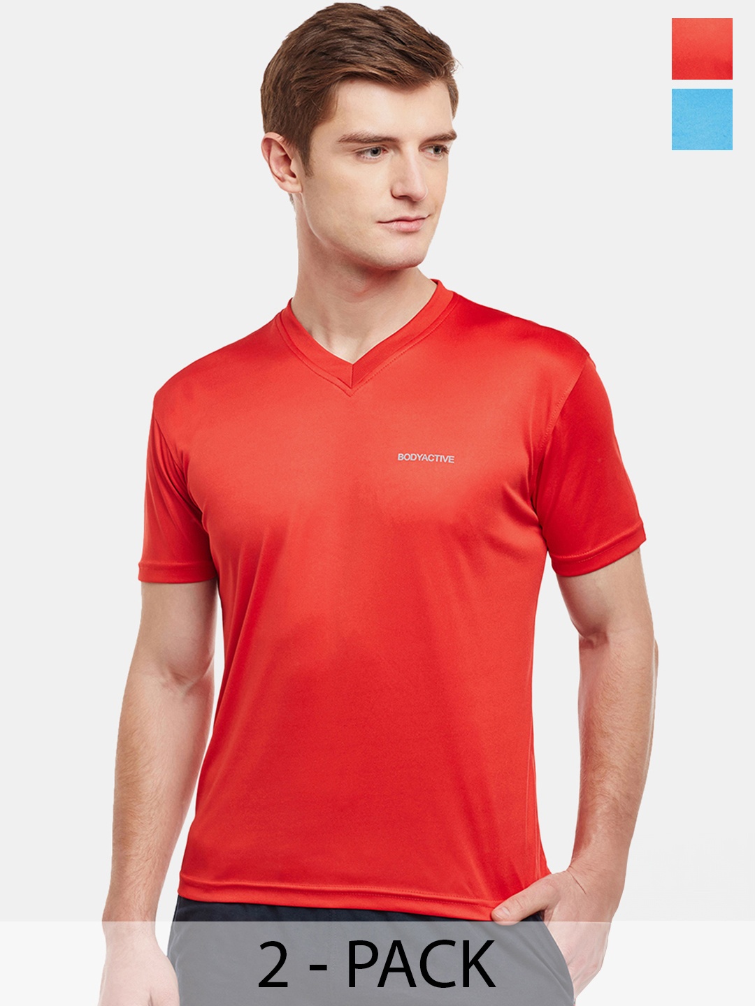 

BODYACTIVE Men Multicoloured 2 V-Neck Pockets T-shirt, Multi