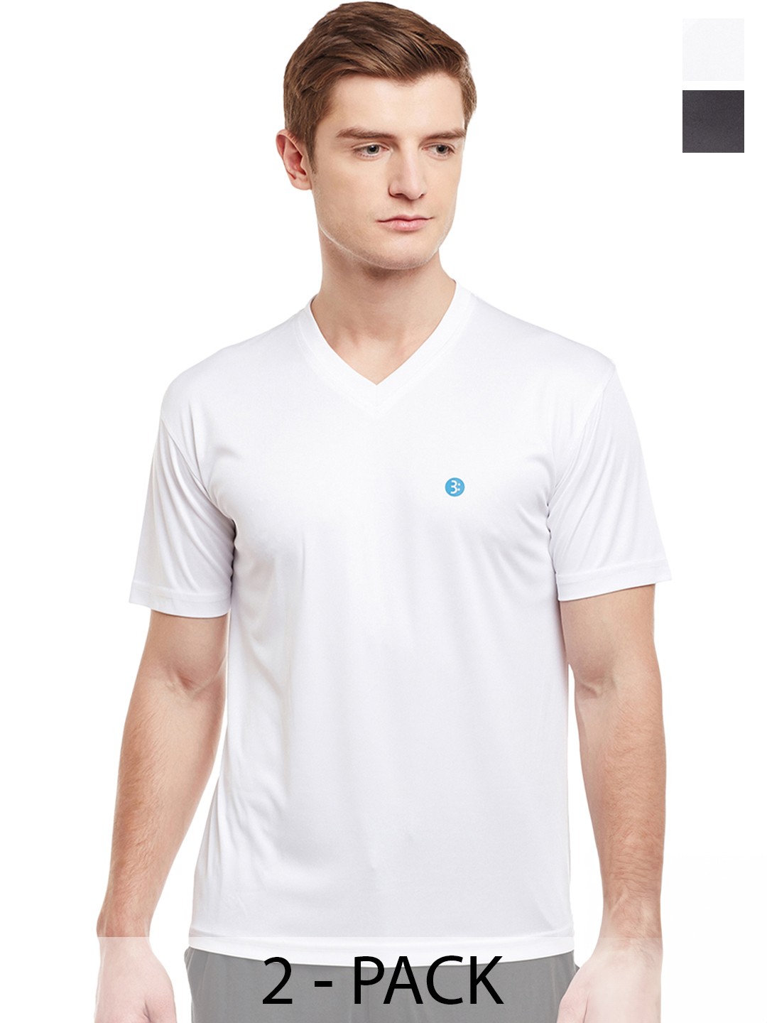 

BODYACTIVE Men Multicoloured 2 V-Neck Applique T-shirt, Multi