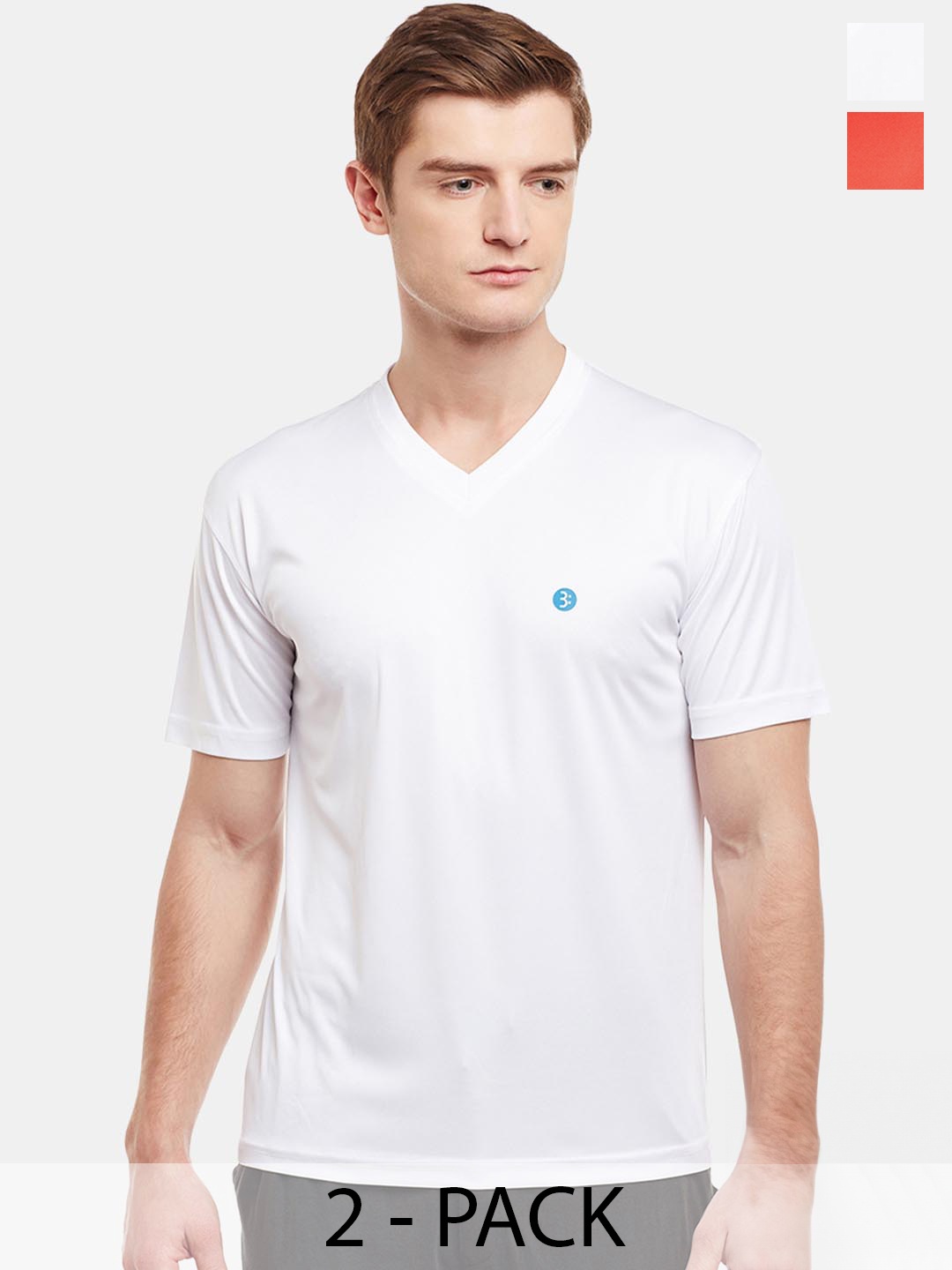 

BODYACTIVE Men Multicoloured 2 V-Neck Applique T-shirt, Multi