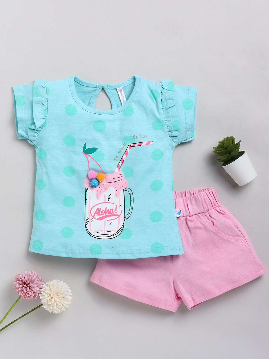 

Toonyport Girls Embellished Pure Cotton T-shirt with Shorts, Blue