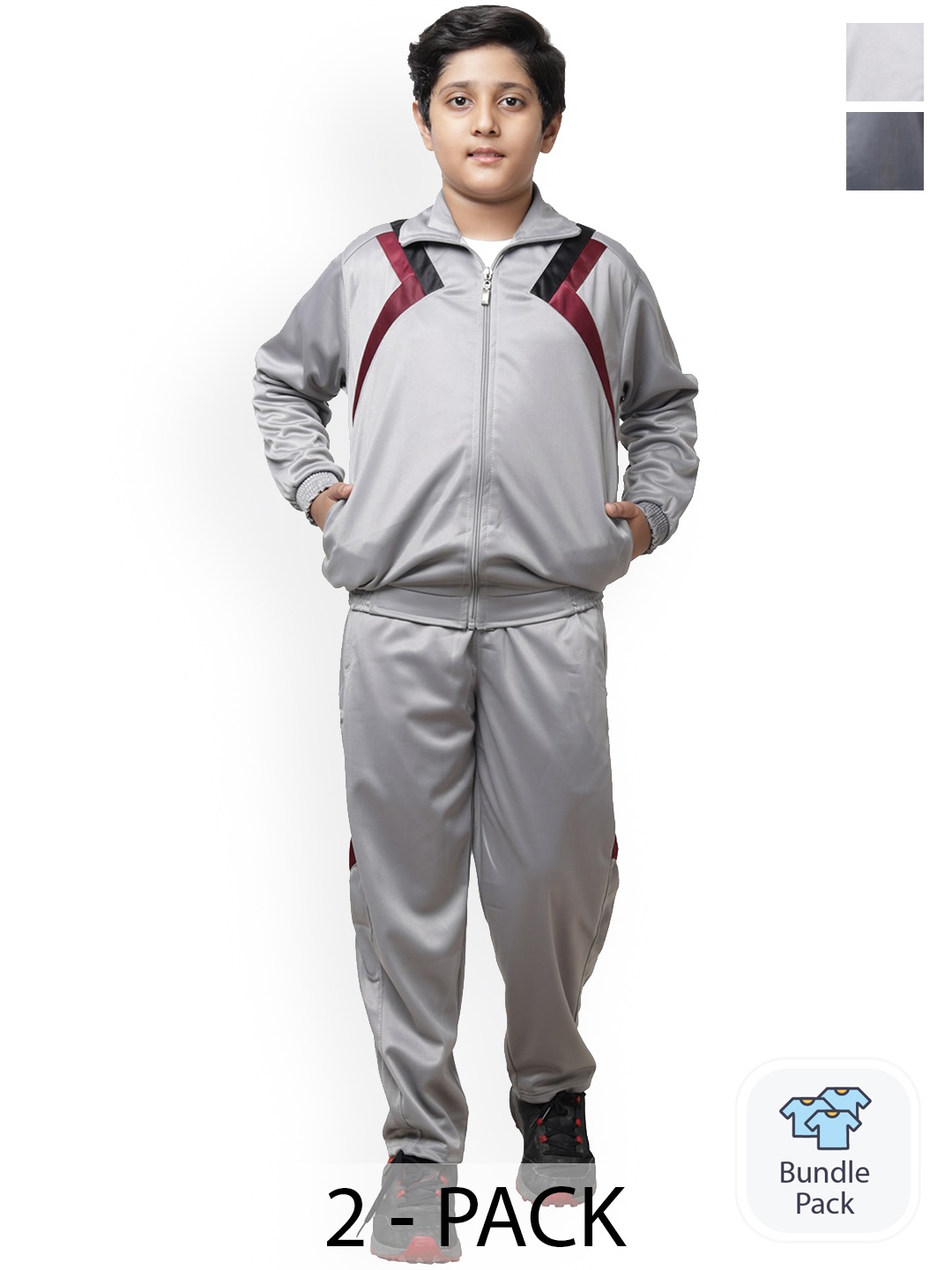

BAESD Boys Pack of 2 Mock Collar Tracksuits, Grey