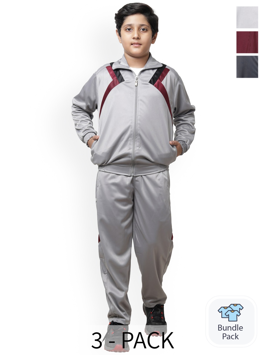 

BAESD Boys Pack of 3 Mock Collar Tracksuits, Maroon