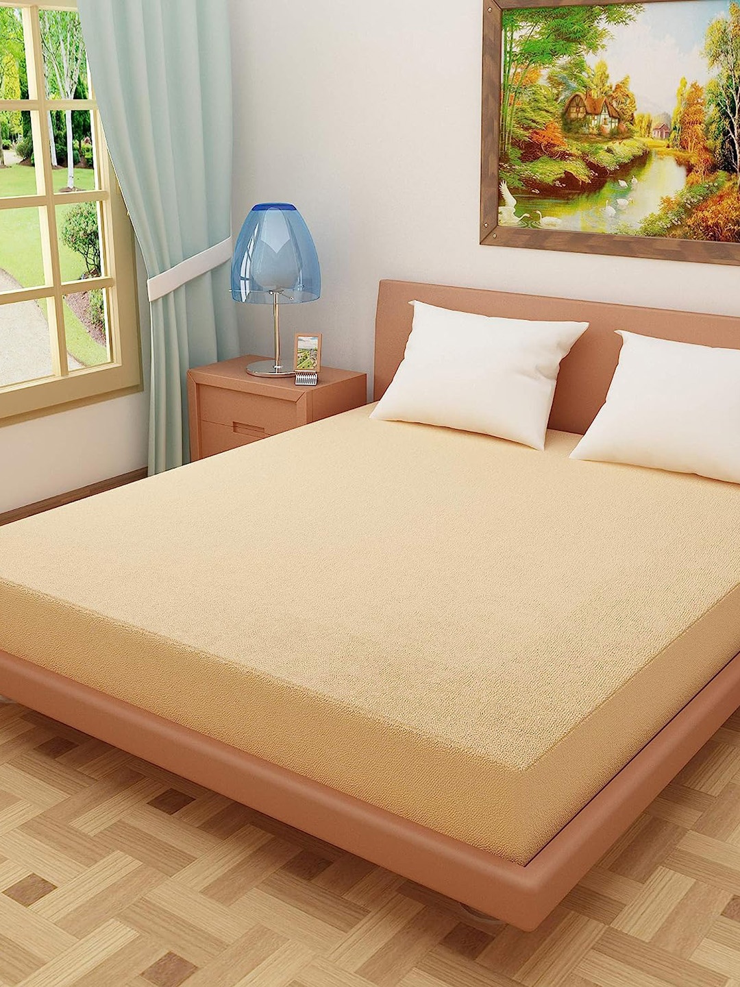 

Adbeni Home Beige 200 GSM Terry Cotton Waterproof Queen Size Mattress Protector