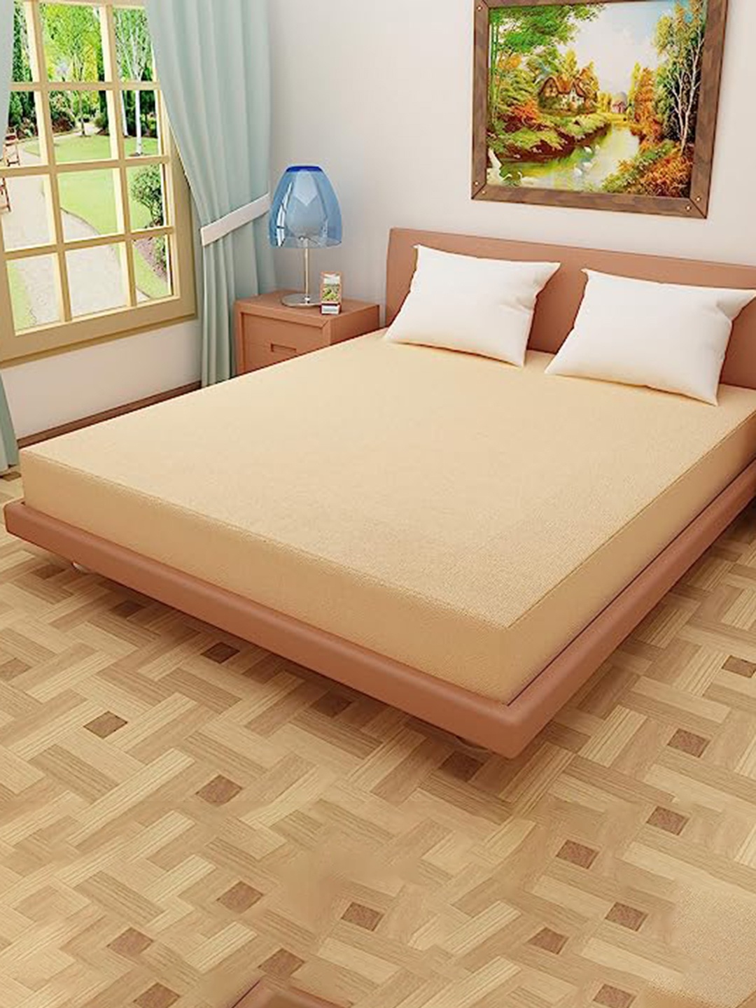 

Adbeni Home Beige Terry Cortridge Cotton 200 GSM Waterproof Queen Size Mattress Protector
