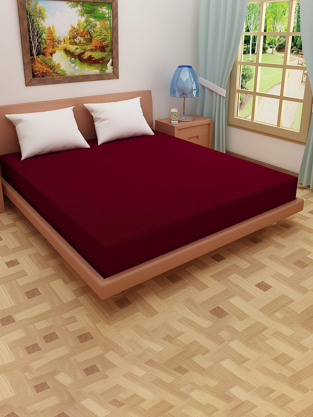 

Adbeni HOME Maroon Terry Cortridge Cotton 200 GSM Waterproof Queen Size Mattress Protector