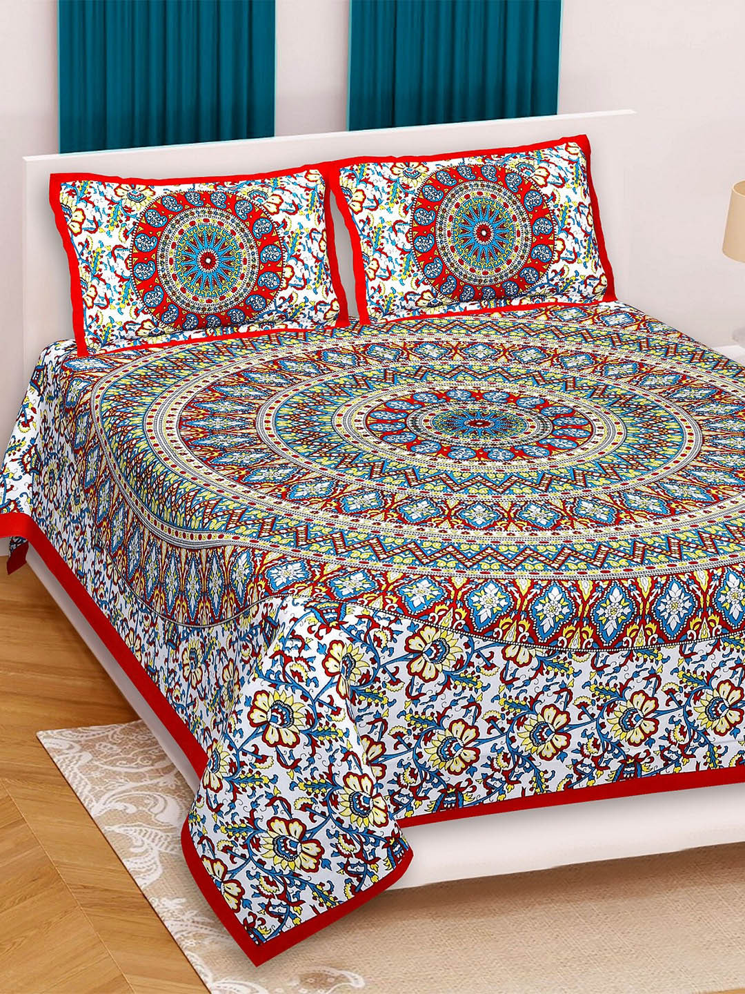 

Rajasthanikart Red & White Floral 110 TC Queen Bedsheet with 2 Pillow Covers