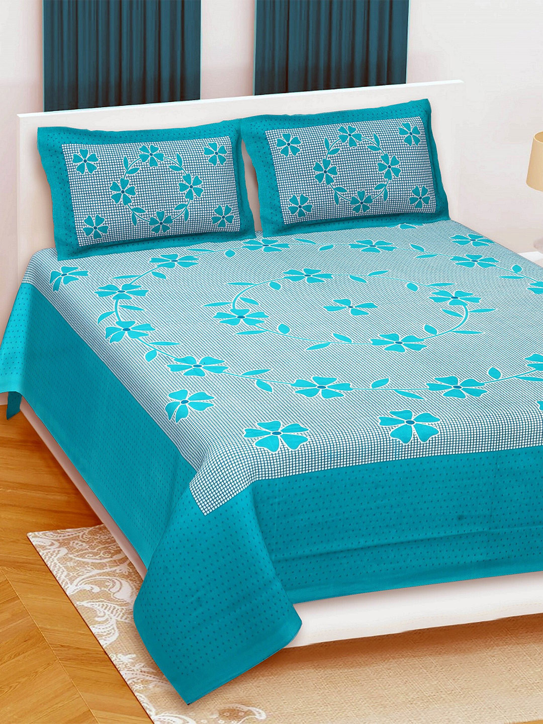 

Rajasthanikart Green & White Floral 110 TC Queen Bedsheet with 2 Pillow Covers