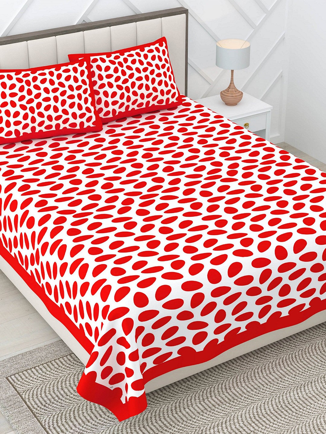 

Rajasthanikart Red & White Floral Cotton 110 TC Queen Bedsheet With 2 Pillow Covers