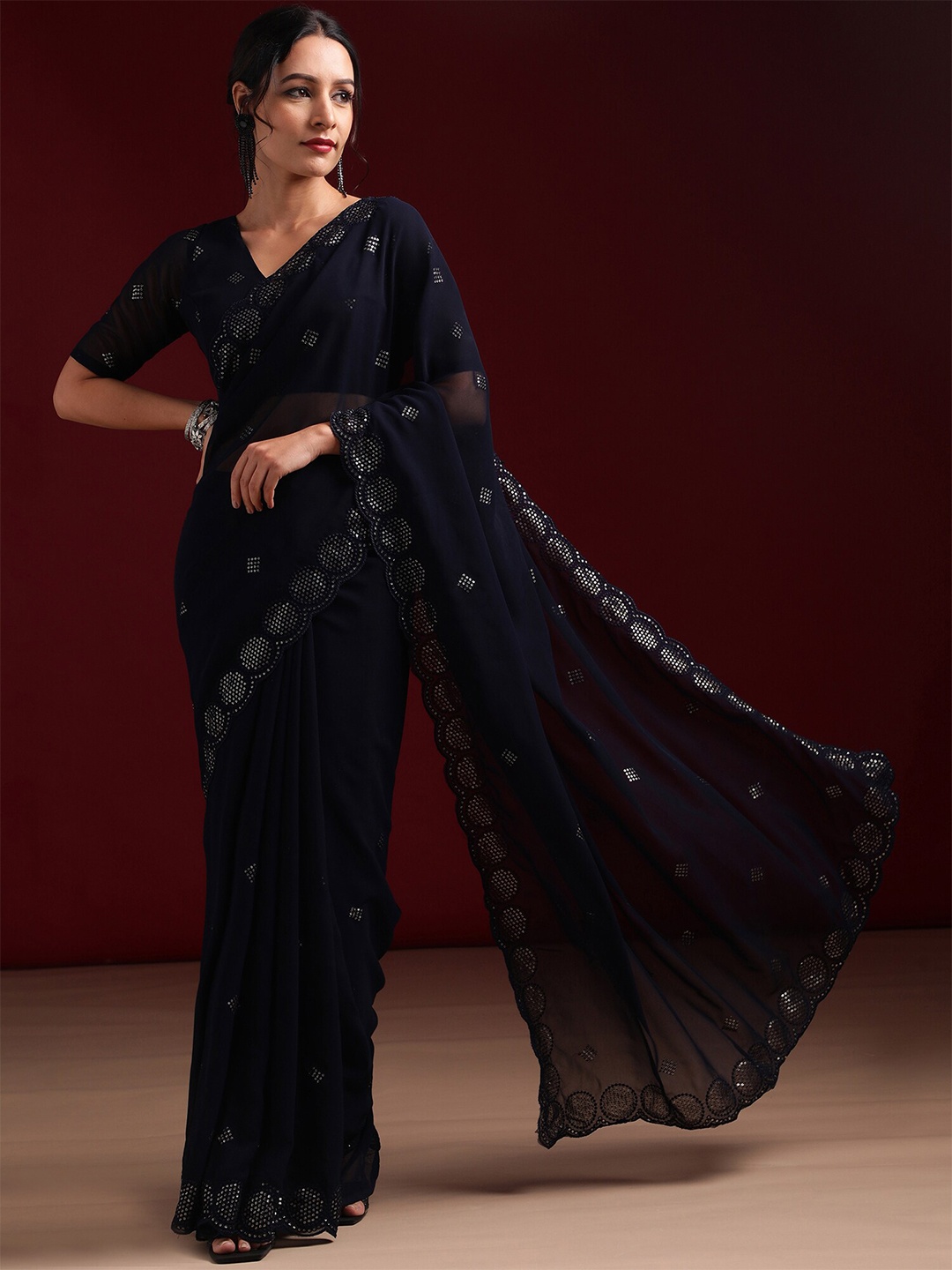 

kasee Embellished Sequinned Saree, Navy blue