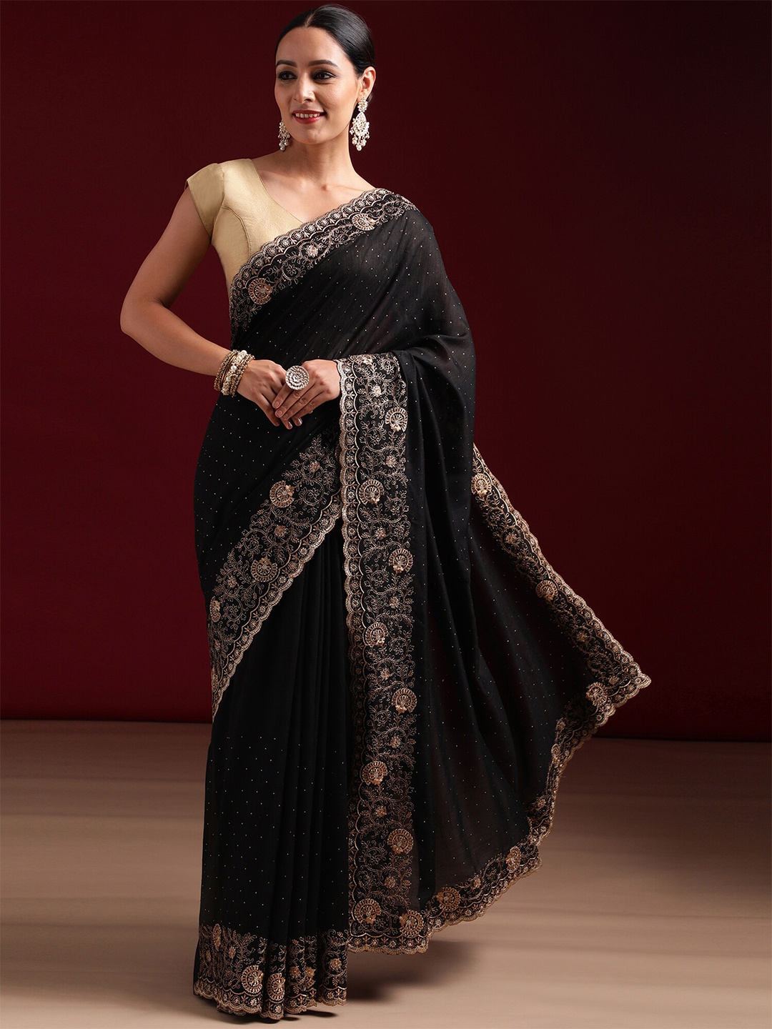 

kasee Embellished Embroidered Saree, Black