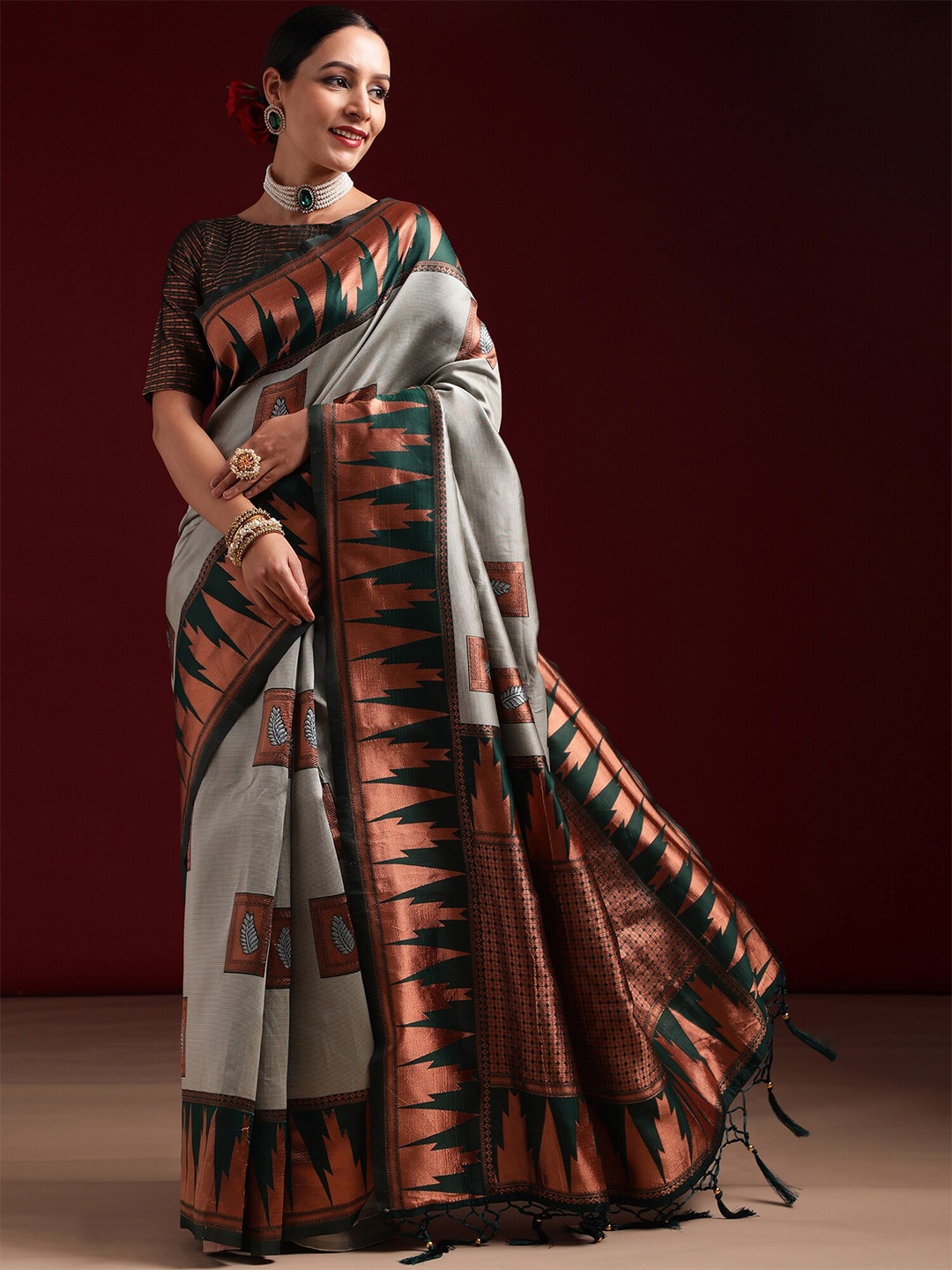 

kasee Woven Design Zari Saree, Grey