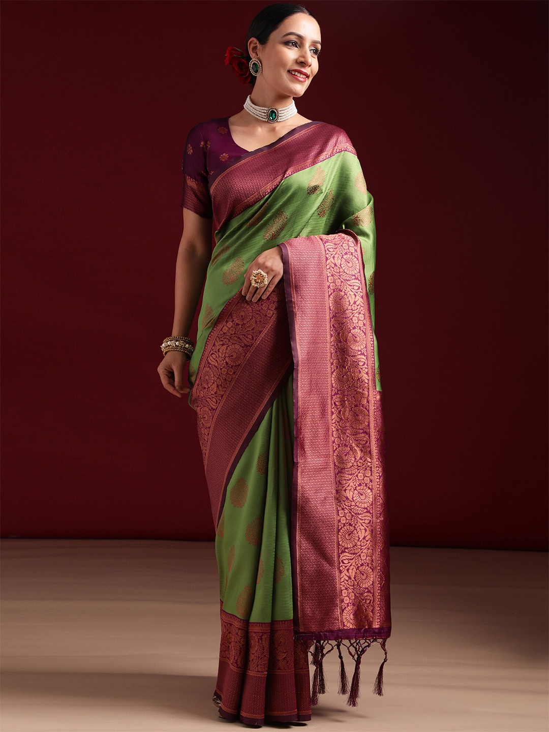 

kasee Woven Design Zari Saree, Burgundy