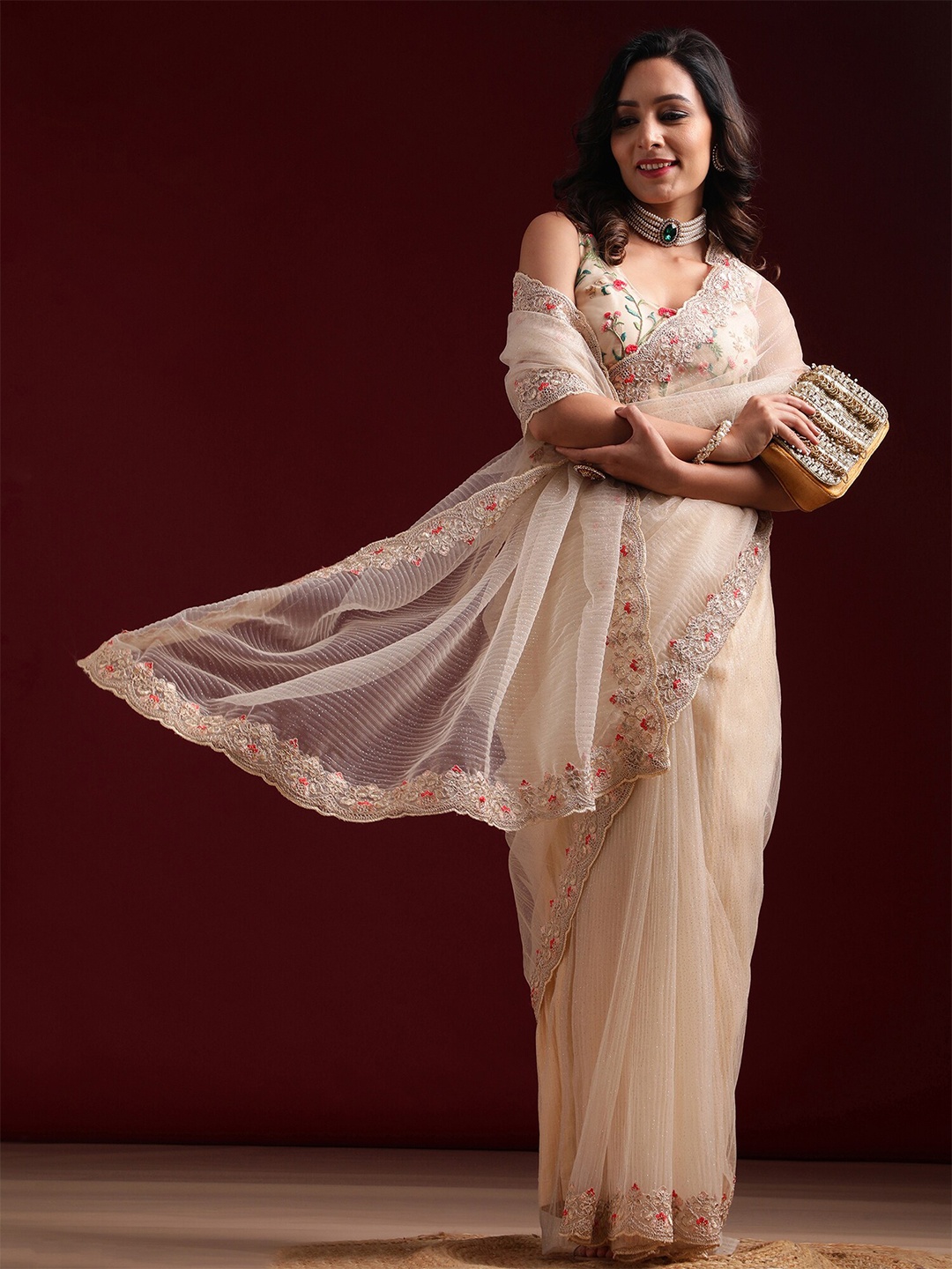 

kasee Embellished Embroidered Saree, Beige