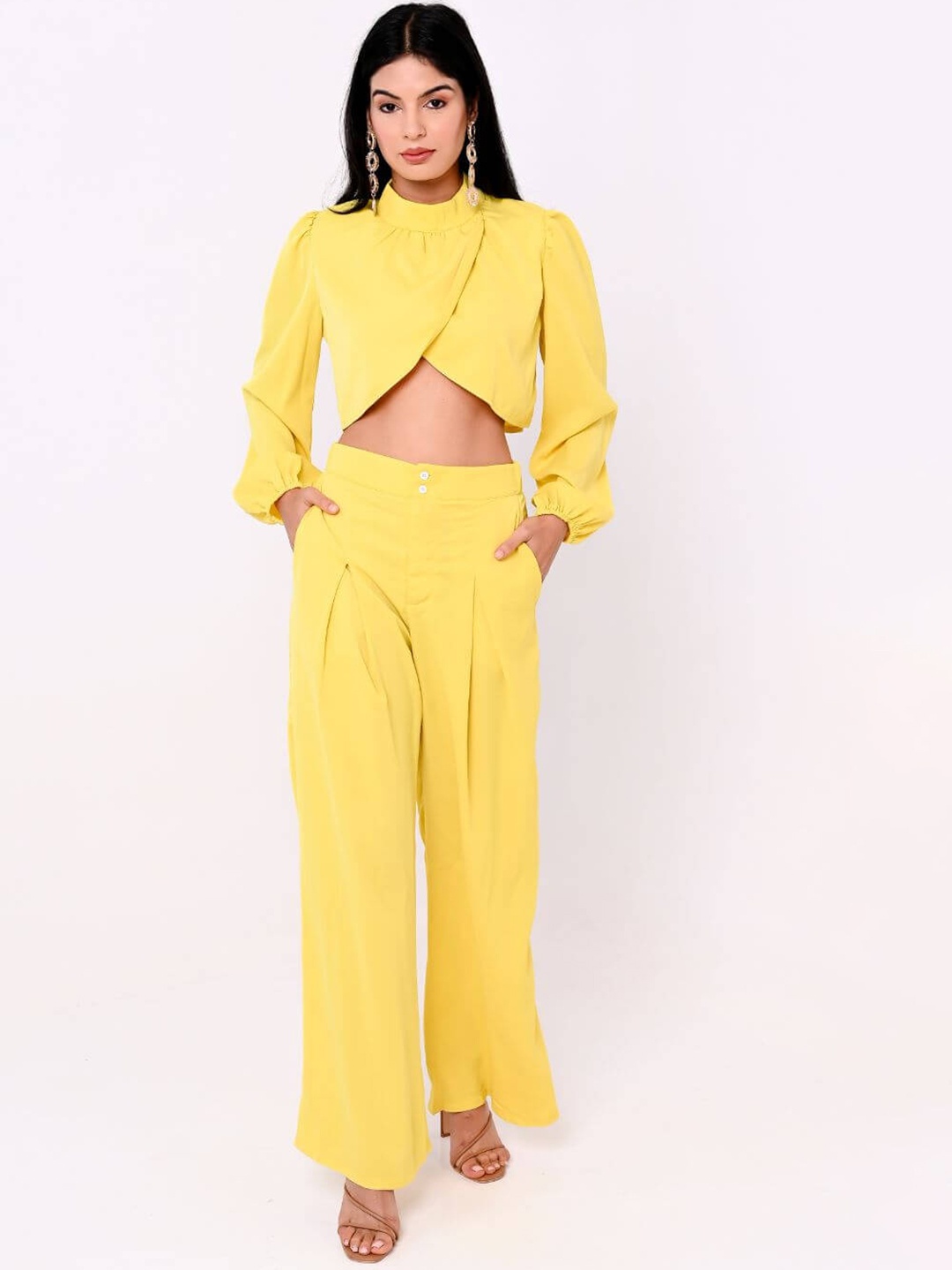 

FancyPants Mock Neck Crop Top & Flared Trouser, Yellow