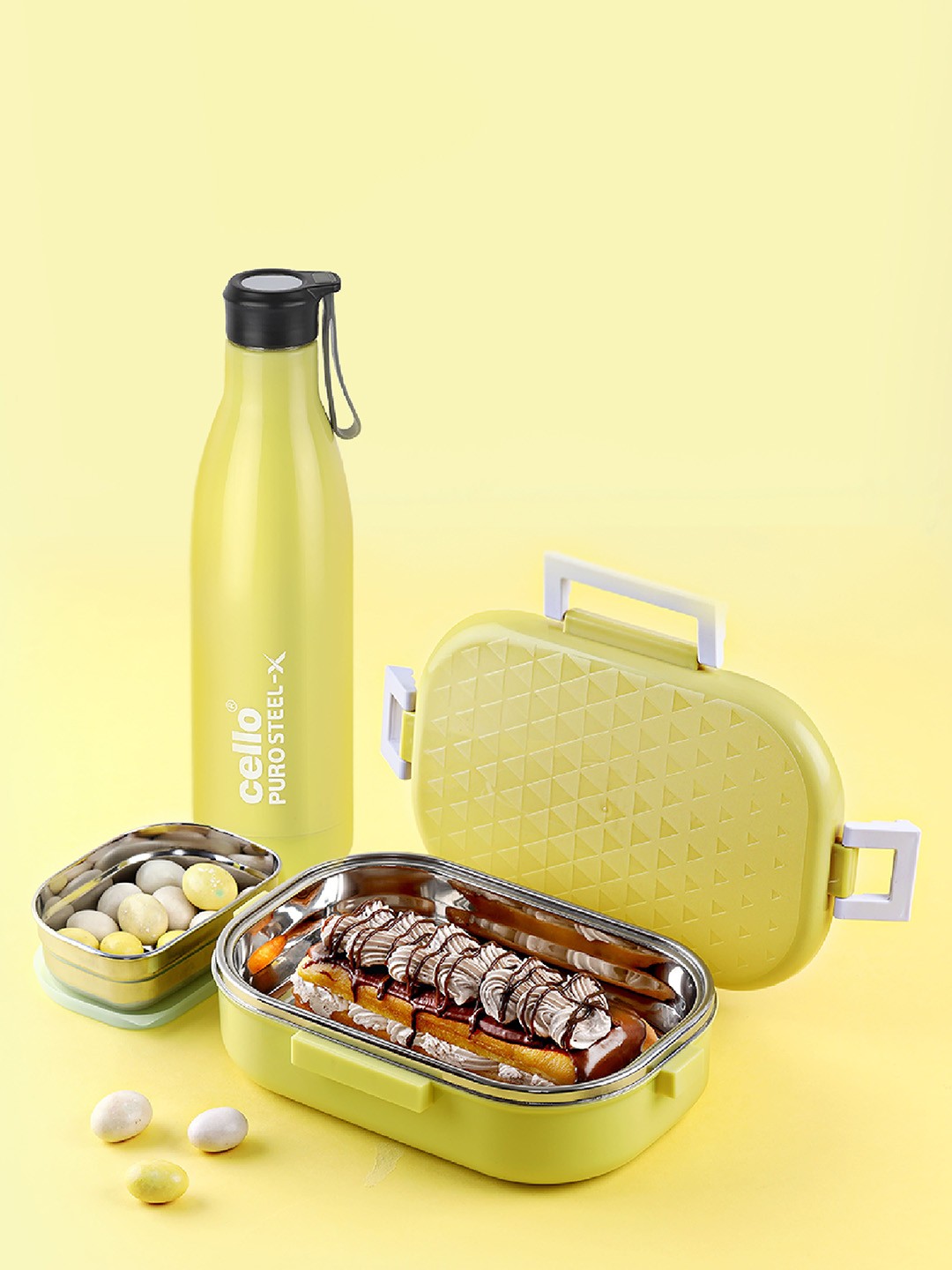 

Cello Altro Neo 2 Pieces Yellow Lunch Box 700ml and Puro Steel-X Neo 900 Bottle 730ml