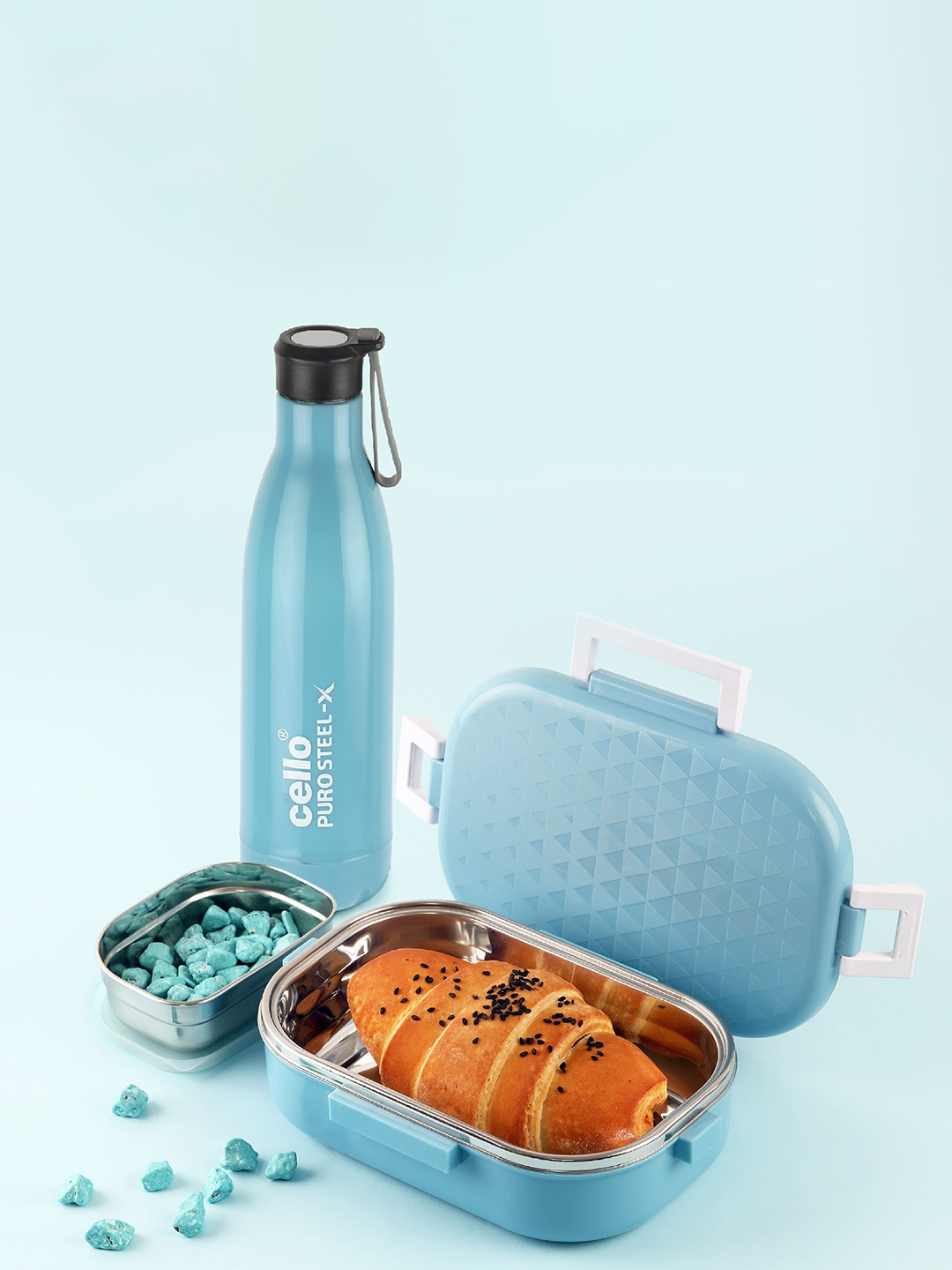 

Cello Altro Neo 2 Pieces Blue Lunch Box 700ml and Puro Steel-X Neo 900 Bottle 730ml
