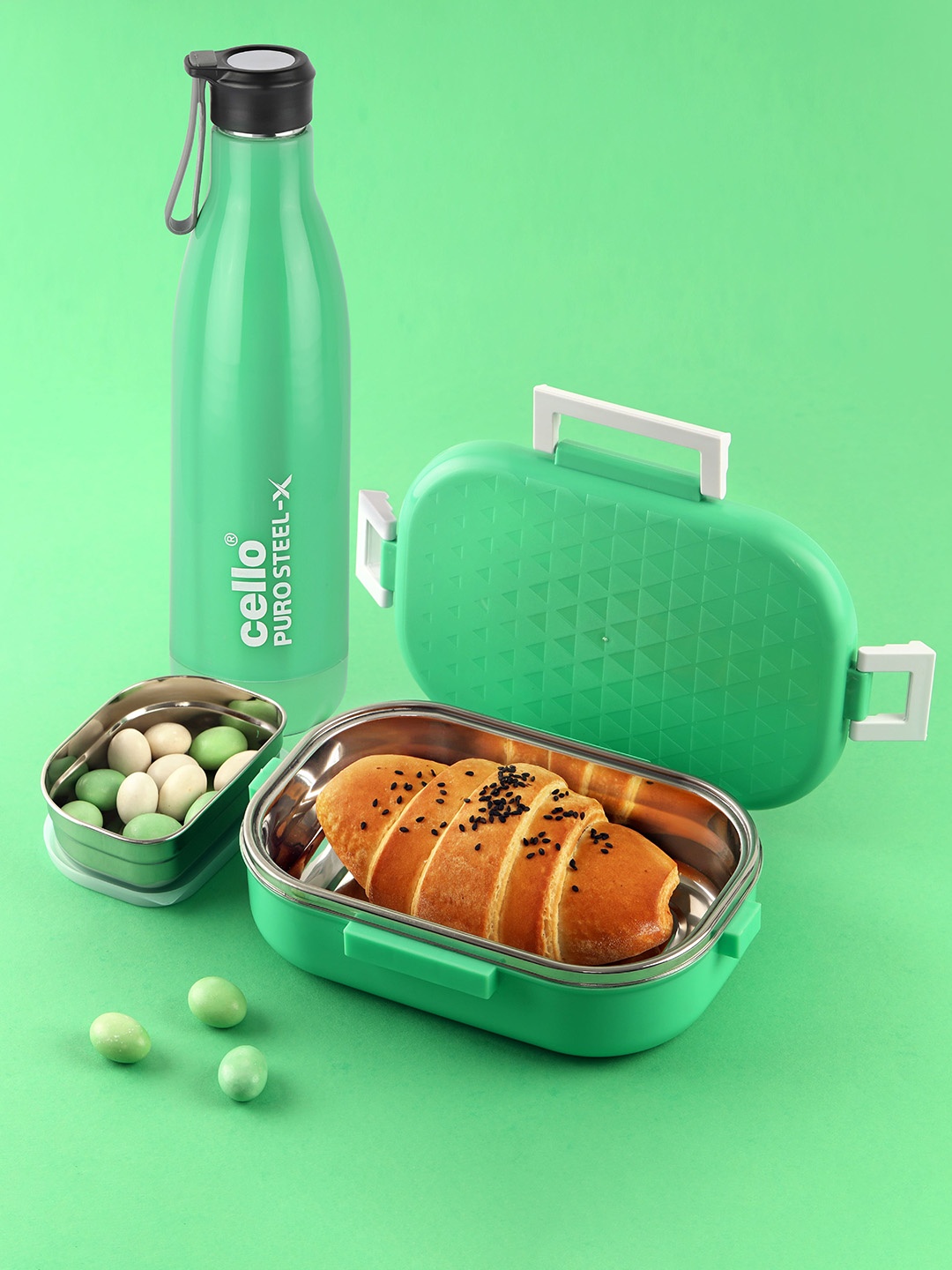 

Cello Altro Neo 2-Pieces Green Puro Steel-X Neo Lunch Box & Bottle 700 ml 730 ml
