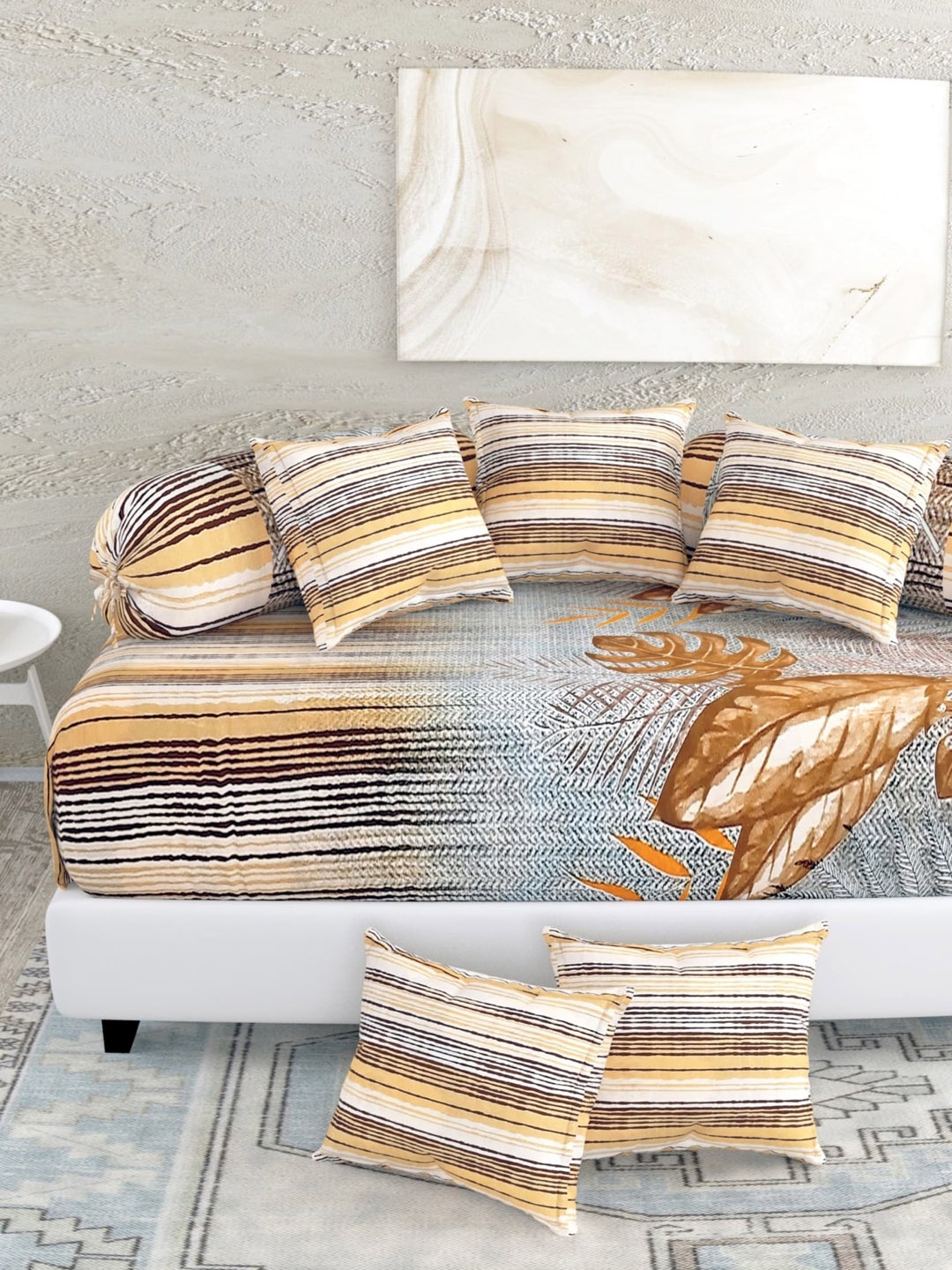 

Salona Bichona Austere Brown 8 Pieces Printed Cotton 144 TC Diwan Set