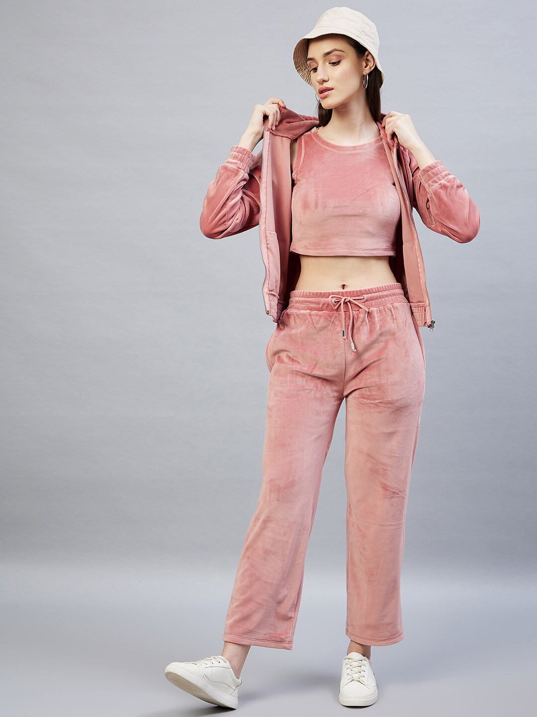 

DELAN 3-Piece Velcro Hoodie Sweatshirt Tracksuit, Peach