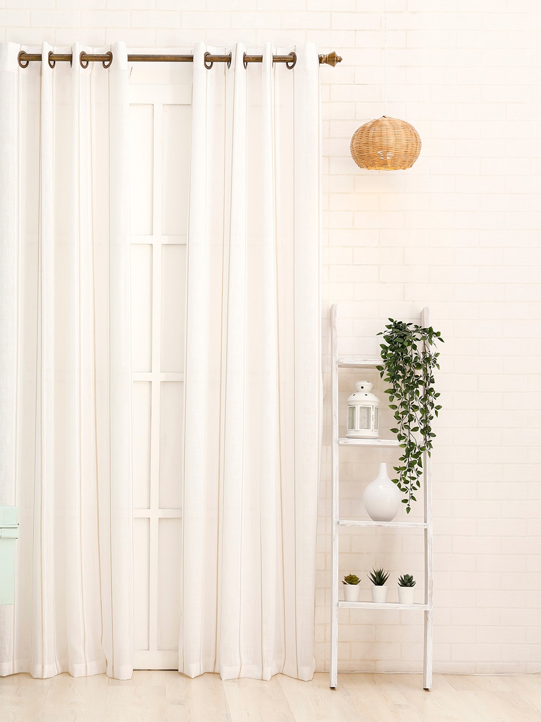 

Ariana White & Beige Striped Sheer Door Curtain