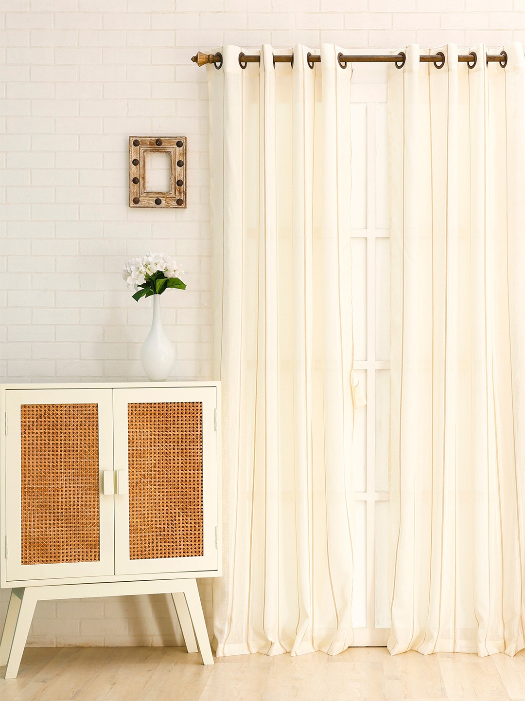 

Ariana Cream-Coloured & Beige Striped Sheer Long Door Curtain