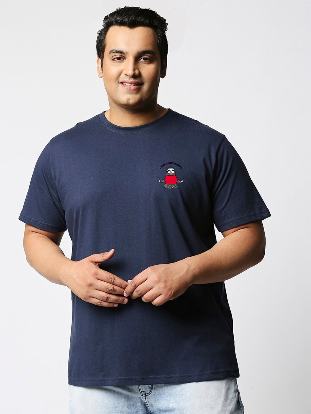 

Bewakoof Plus Plus Size Typography Printed Pure Cotton T-shirt, Blue