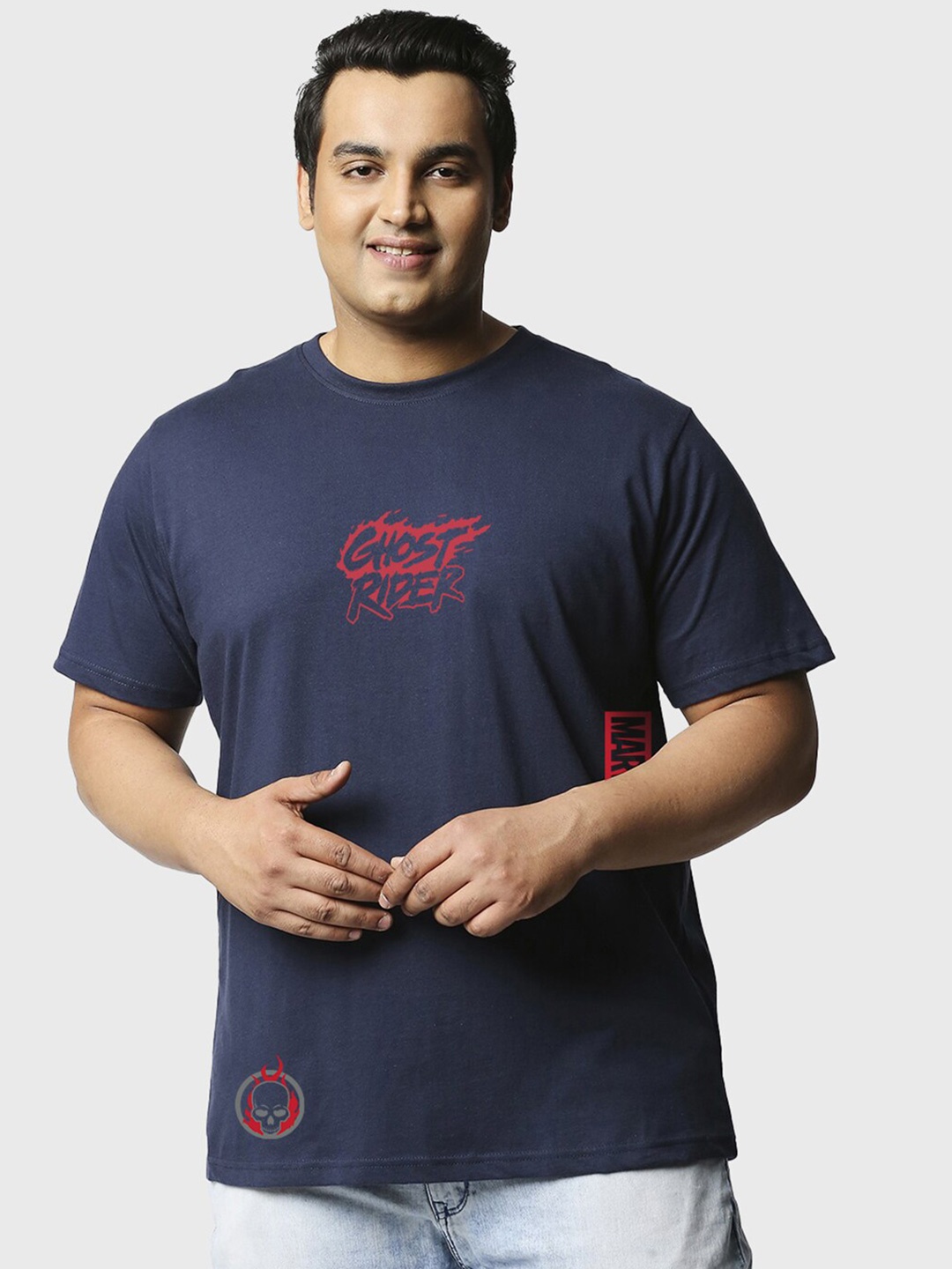 

Bewakoof Plus Plus Size Graphic Printed Pure Cotton T-shirt, Blue