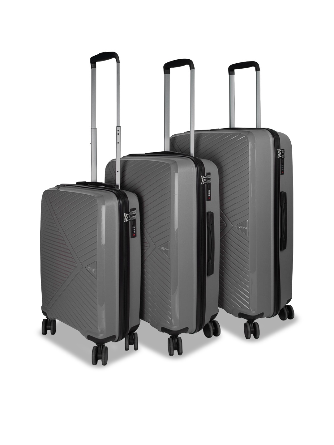

F Gear Set Of 3 Textured Hard-sided Trolley Suitcases, Grey