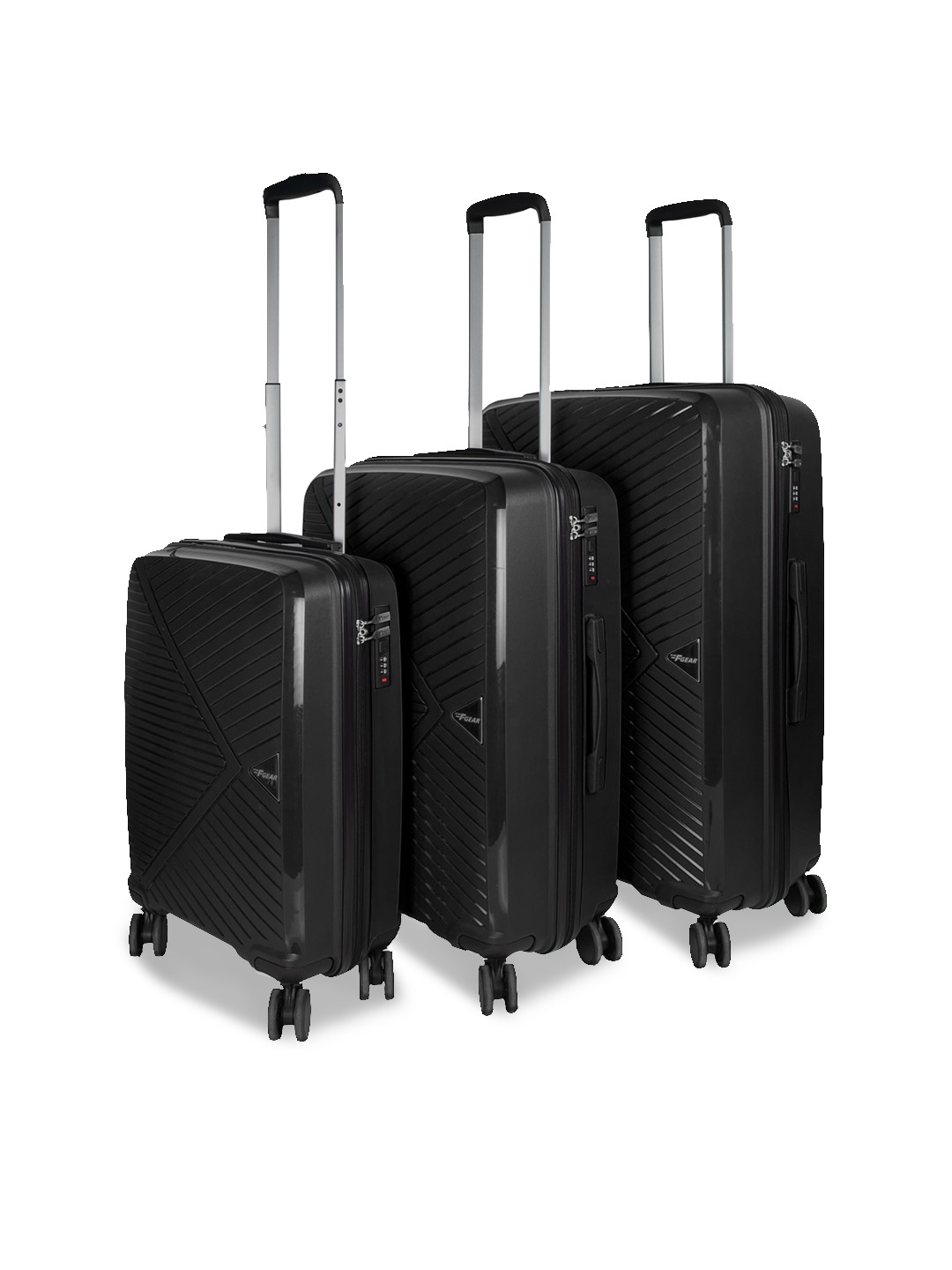 

F Gear Set Of 3 Textured Hard-sided Trolley Suitcases, Black