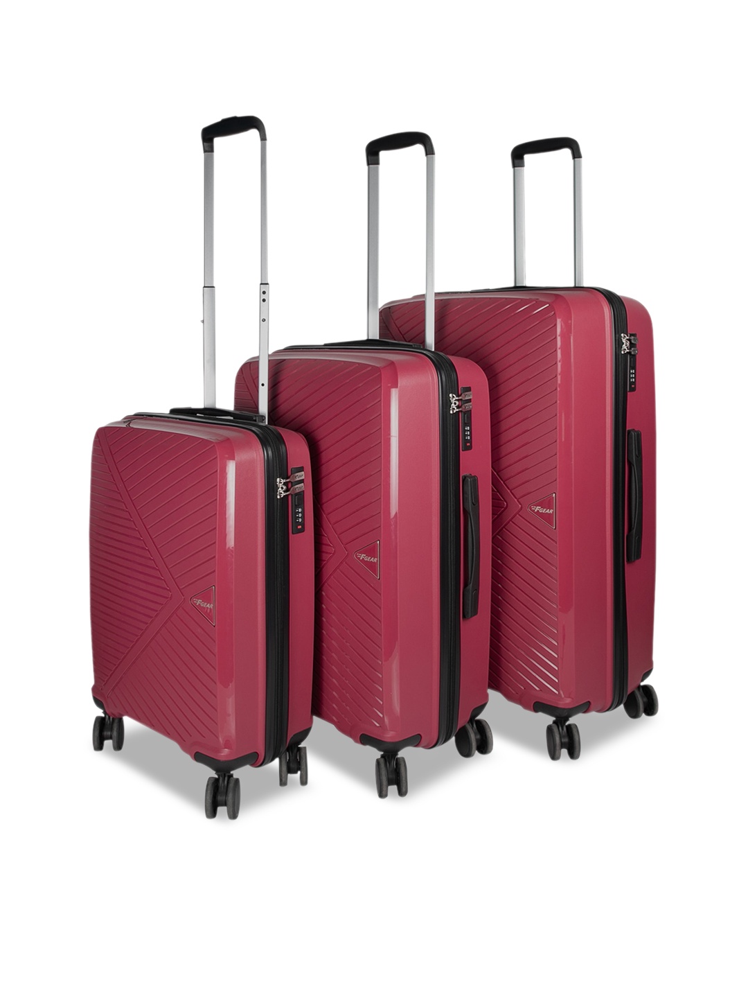 

F Gear Set Of 3 Textured Hard-sided Trolley Suitcases, Red