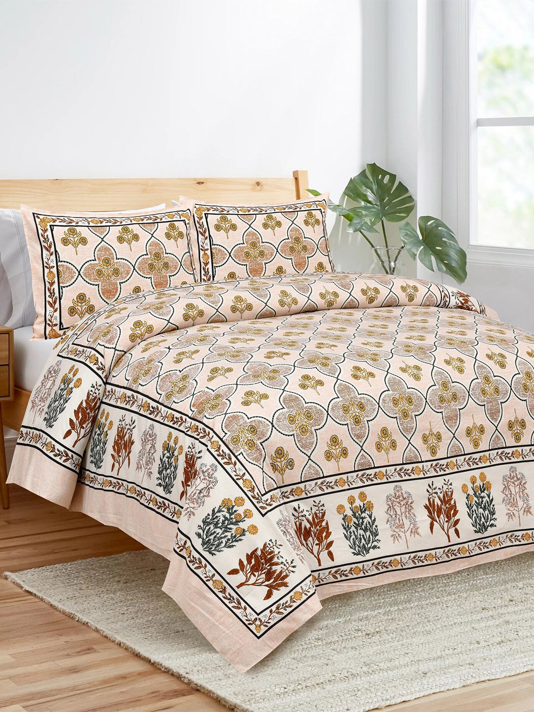 

Stylespace by Isha Green & White Floral 250 TC King Bedsheet with 2 Pillow Covers