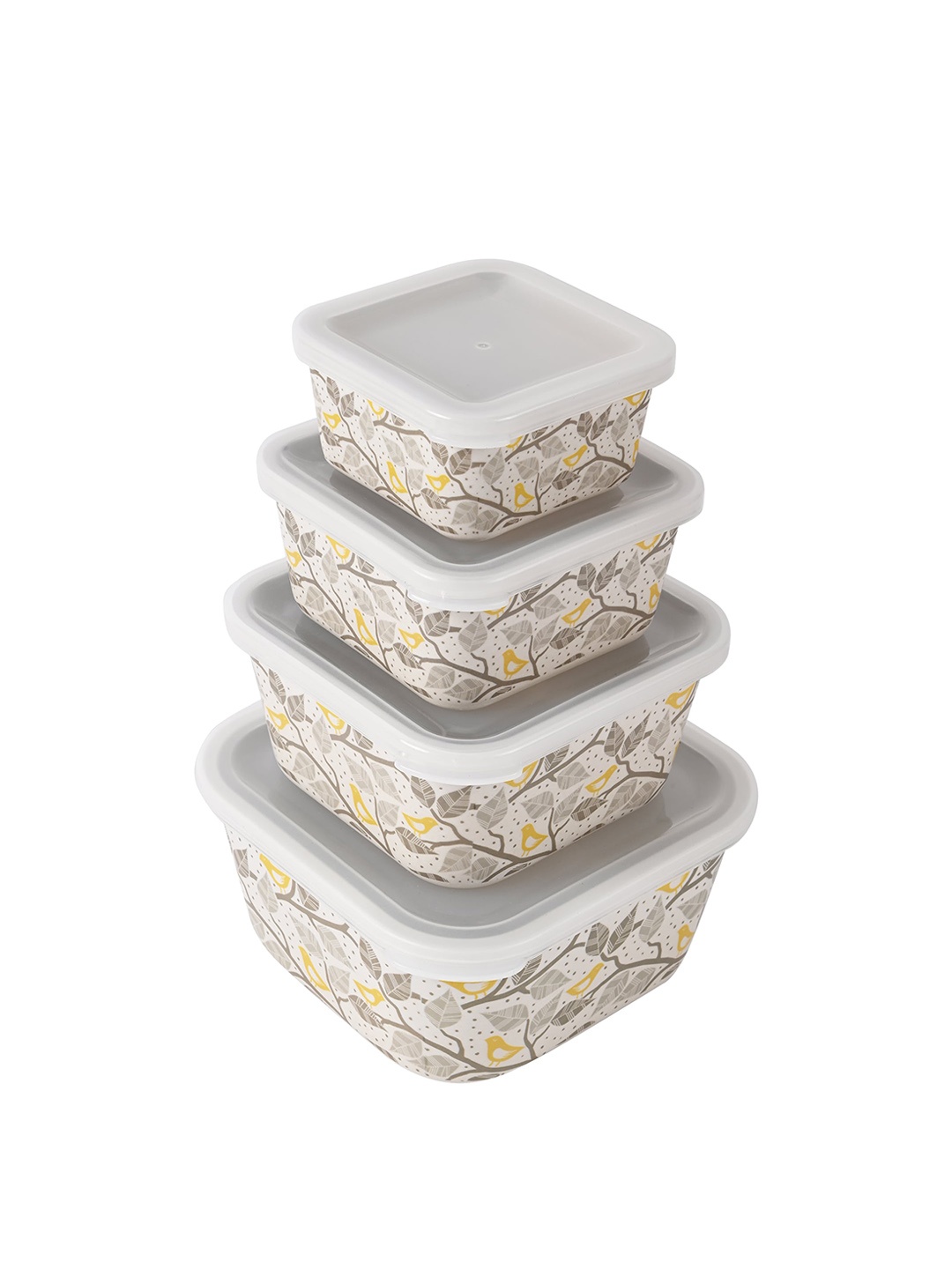 

earthism White & Grey 4 Pieces Printed Bamboo Storage Containers