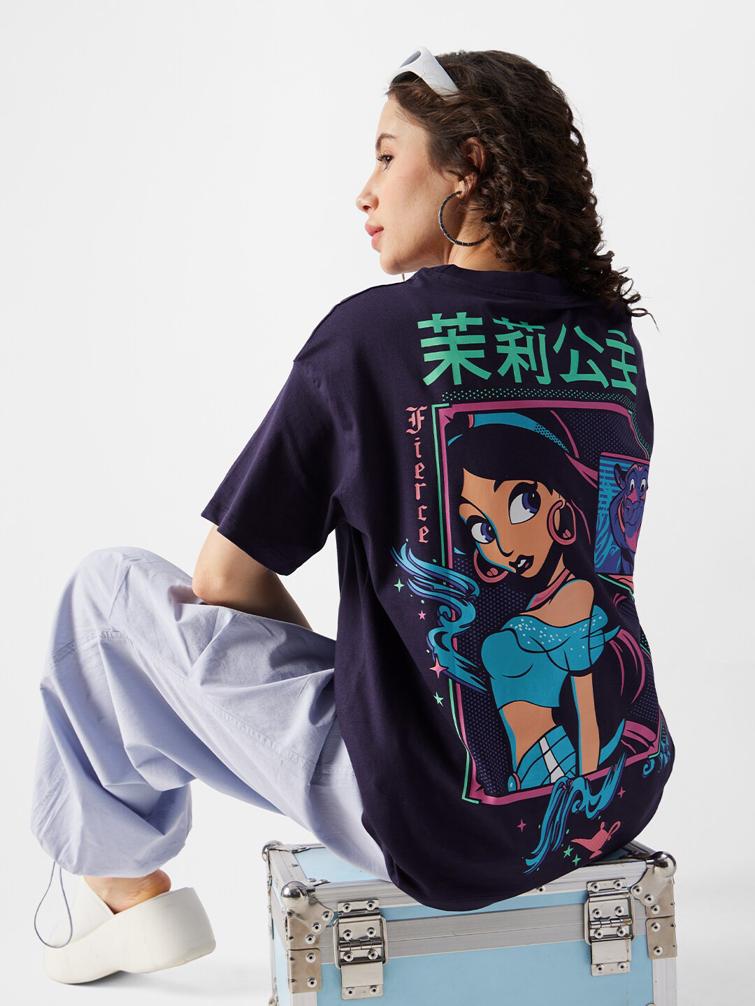

The Souled Store Disney Princess Printed Pure Cotton Oversized T-shirt, Blue