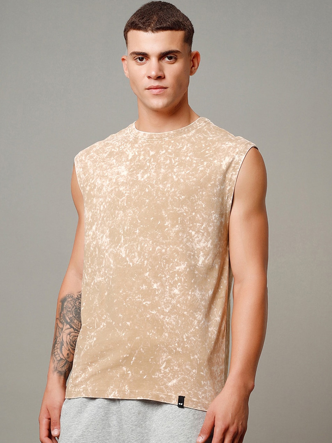 

Bewakoof Printed Pure Cotton Oversized Cotton Gym Vest 579937, Brown