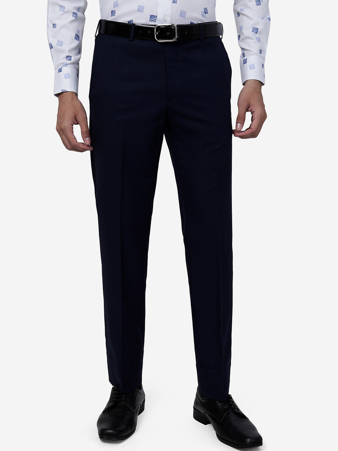

Greenfibre Men Mid-Rise Slim Fit Formal Trousers, Navy blue
