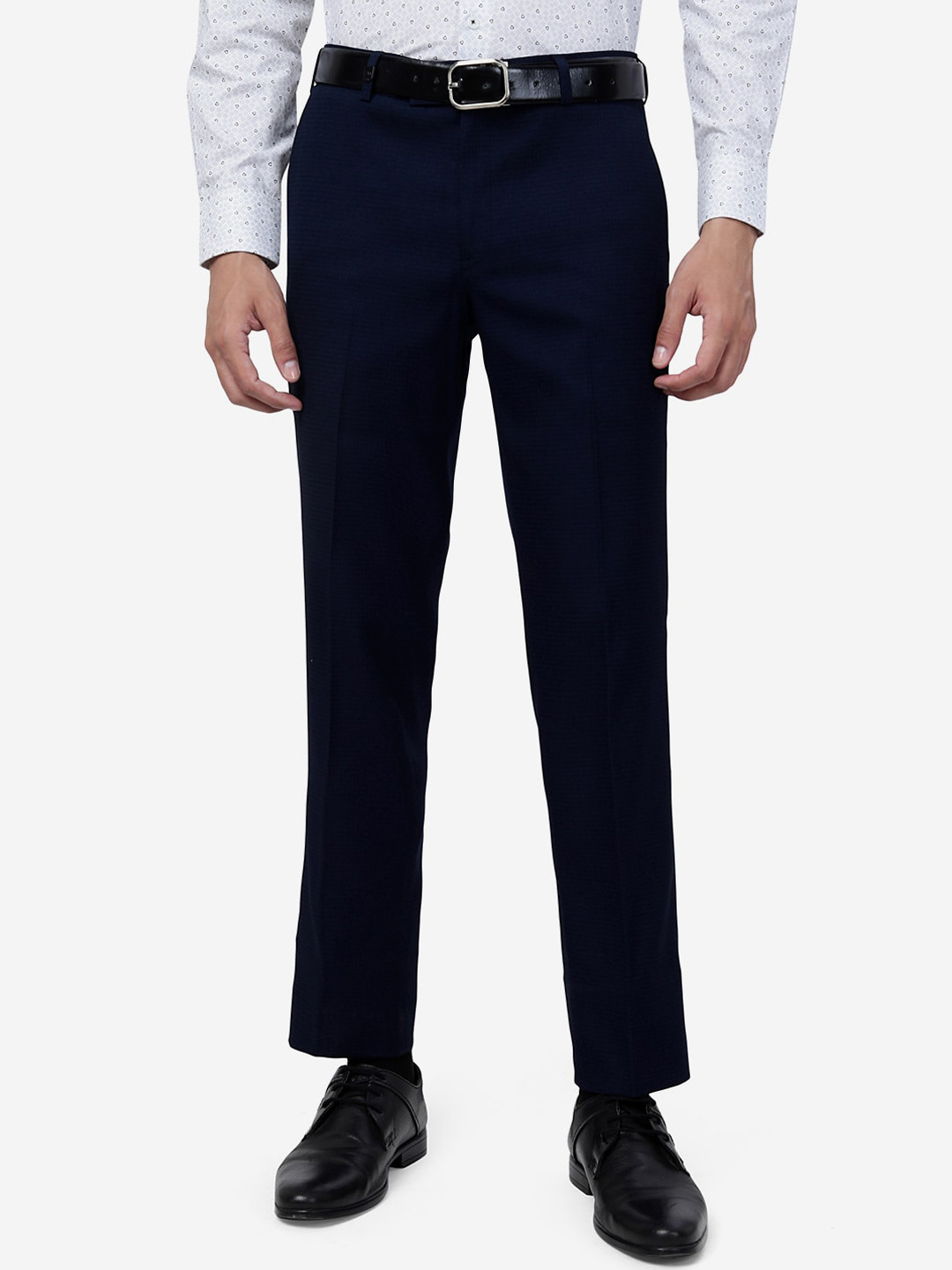 

JB STUDIO Men Slim Fit Plain Formal Trousers, Navy blue