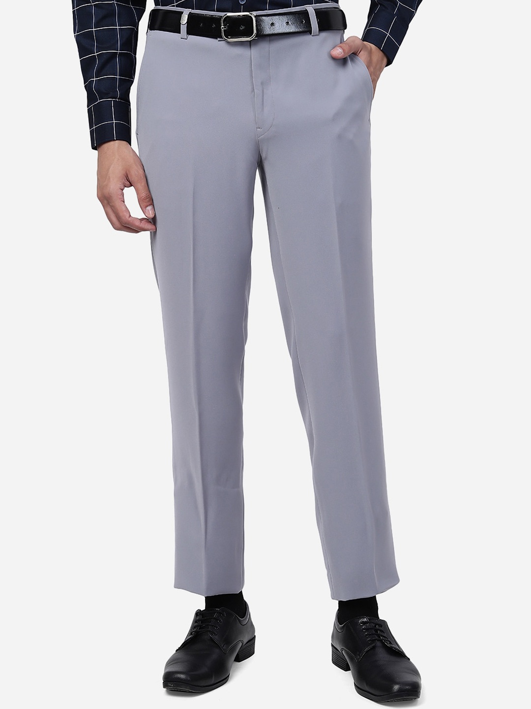 

JB STUDIO Men Slim Fit Plain Formal Trousers, Grey
