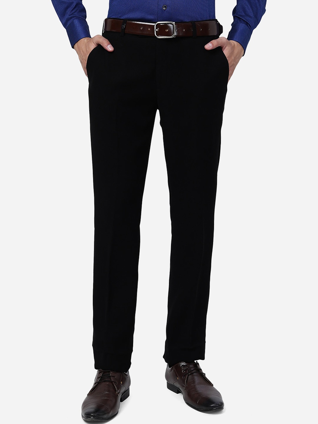 

JB STUDIO Men Slim Fit Plain Formal Trousers, Black